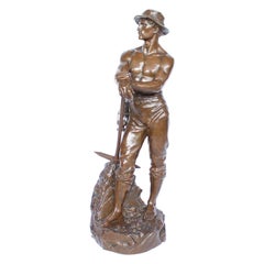 19th Century Bronze Sculpture of a Bare Chested Miner, French, circa 1890