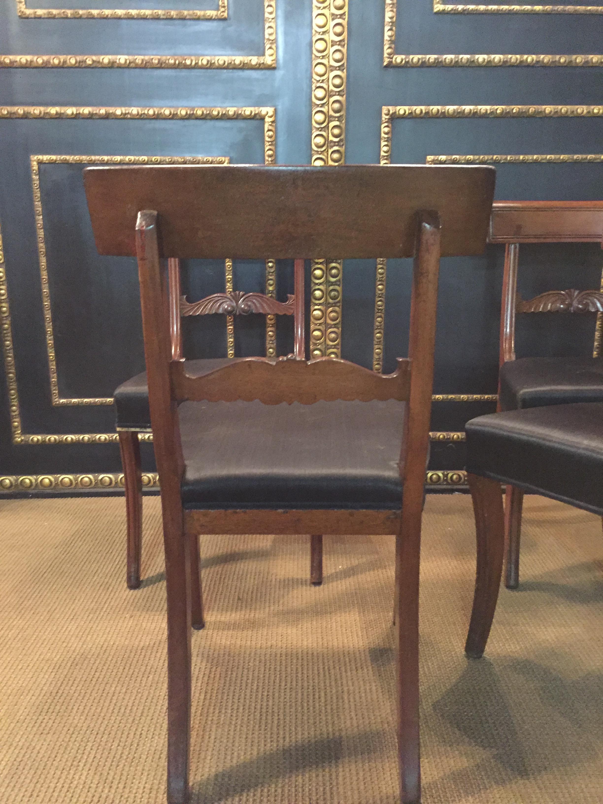 19th Century antique 4 Biedermeier Saber Legs Chairs Solid Mahogany For Sale 5