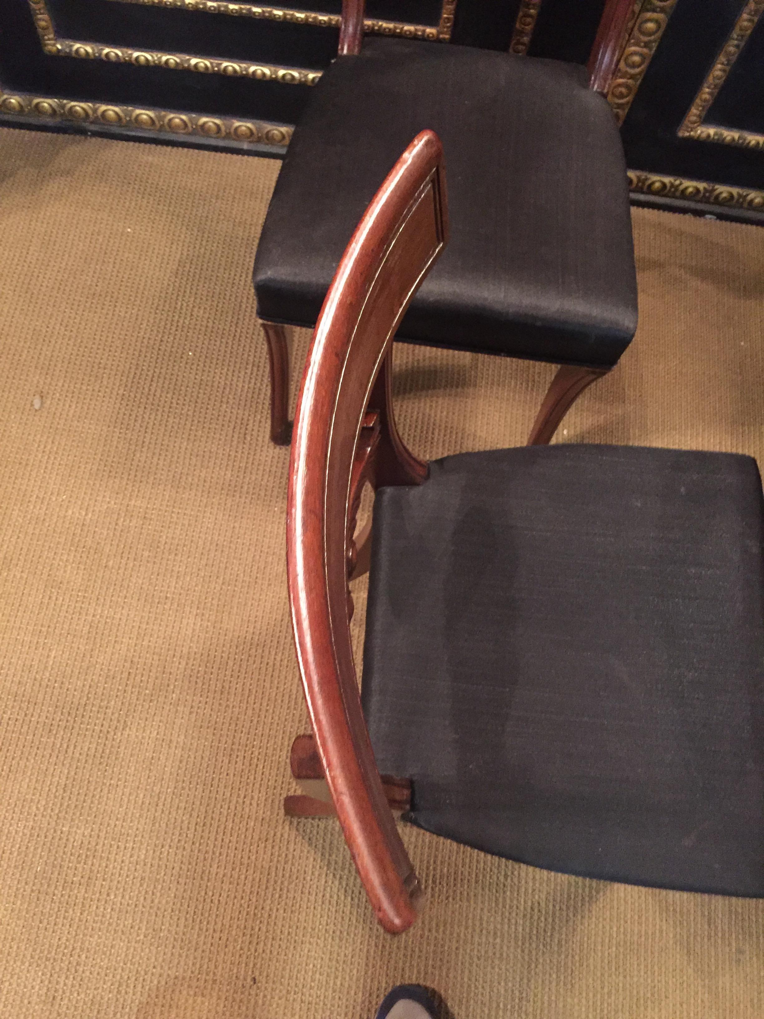 19th Century antique 4 Biedermeier Saber Legs Chairs Solid Mahogany For Sale 6