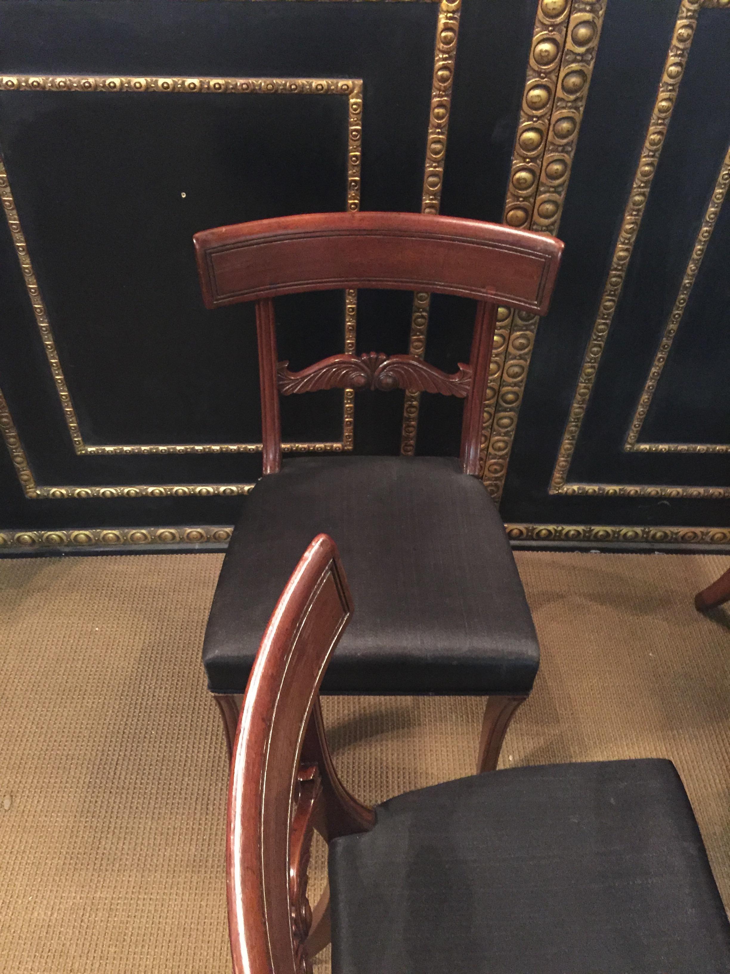 19th Century antique 4 Biedermeier Saber Legs Chairs Solid Mahogany For Sale 7