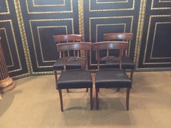19th Century antique 4 Biedermeier Saber Legs Chairs Solid Mahogany