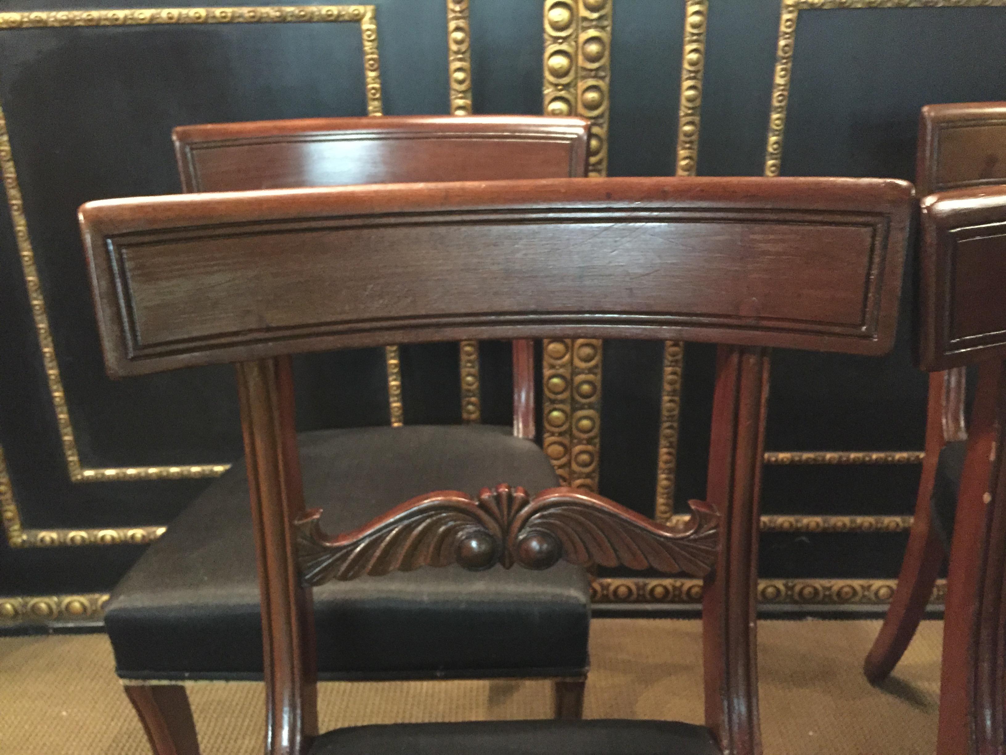 19th Century antique 4 Biedermeier Saber Legs Chairs Solid Mahogany In Good Condition For Sale In Berlin, DE