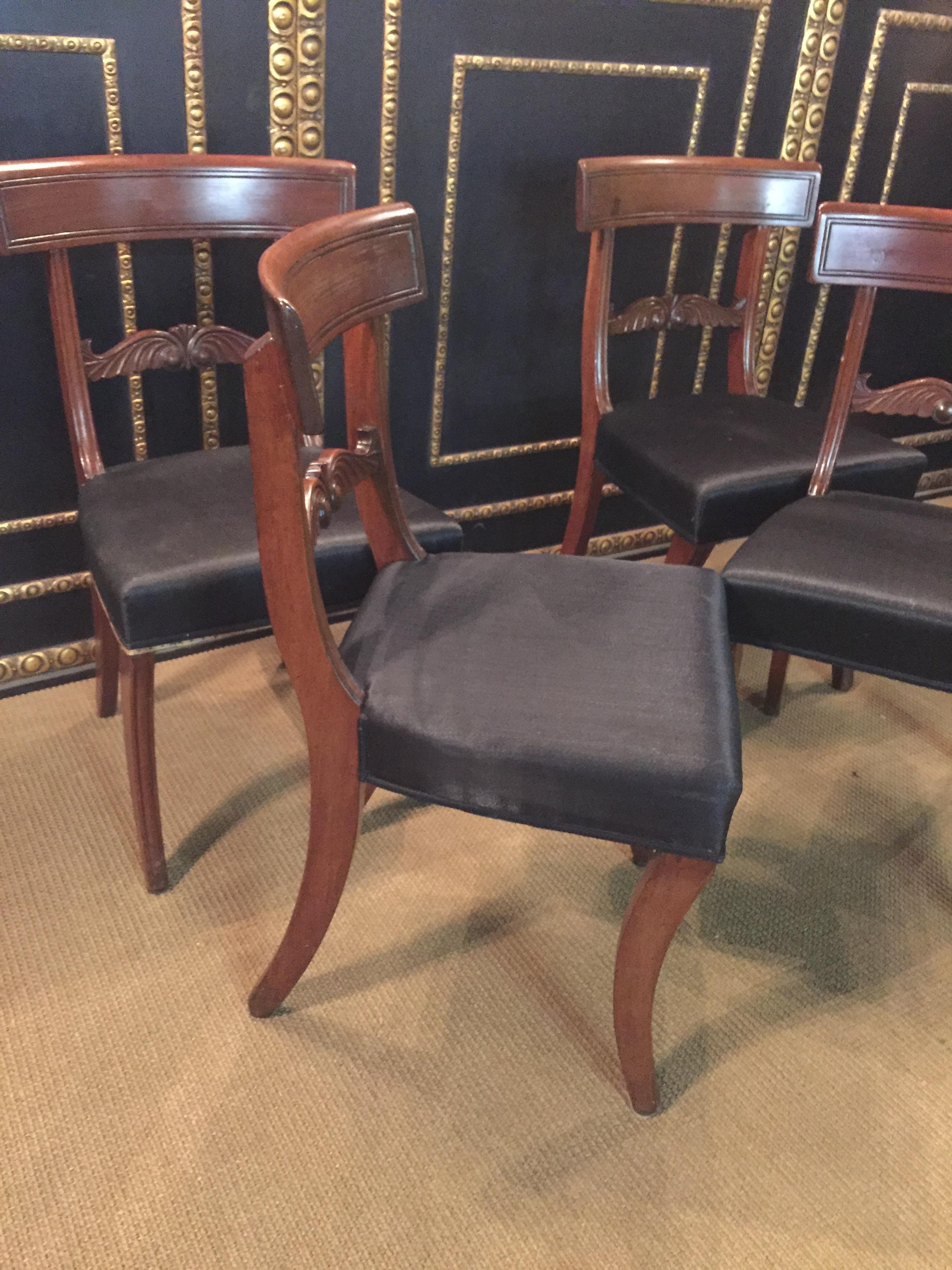 19th Century antique 4 Biedermeier Saber Legs Chairs Solid Mahogany For Sale 2