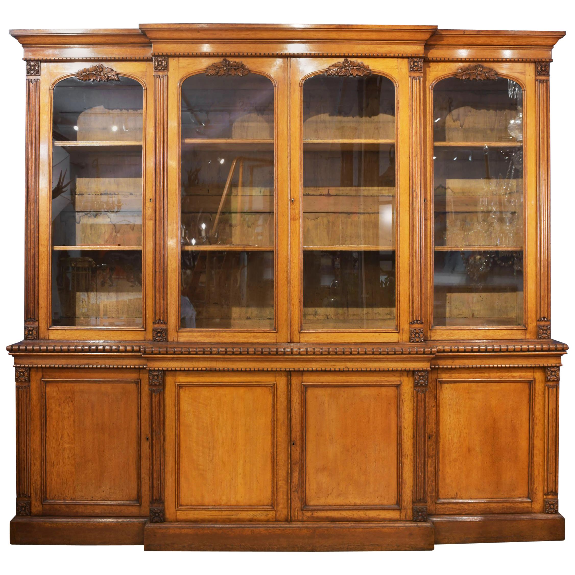 19th Century 4-Door Breakfront Oak Bookcase