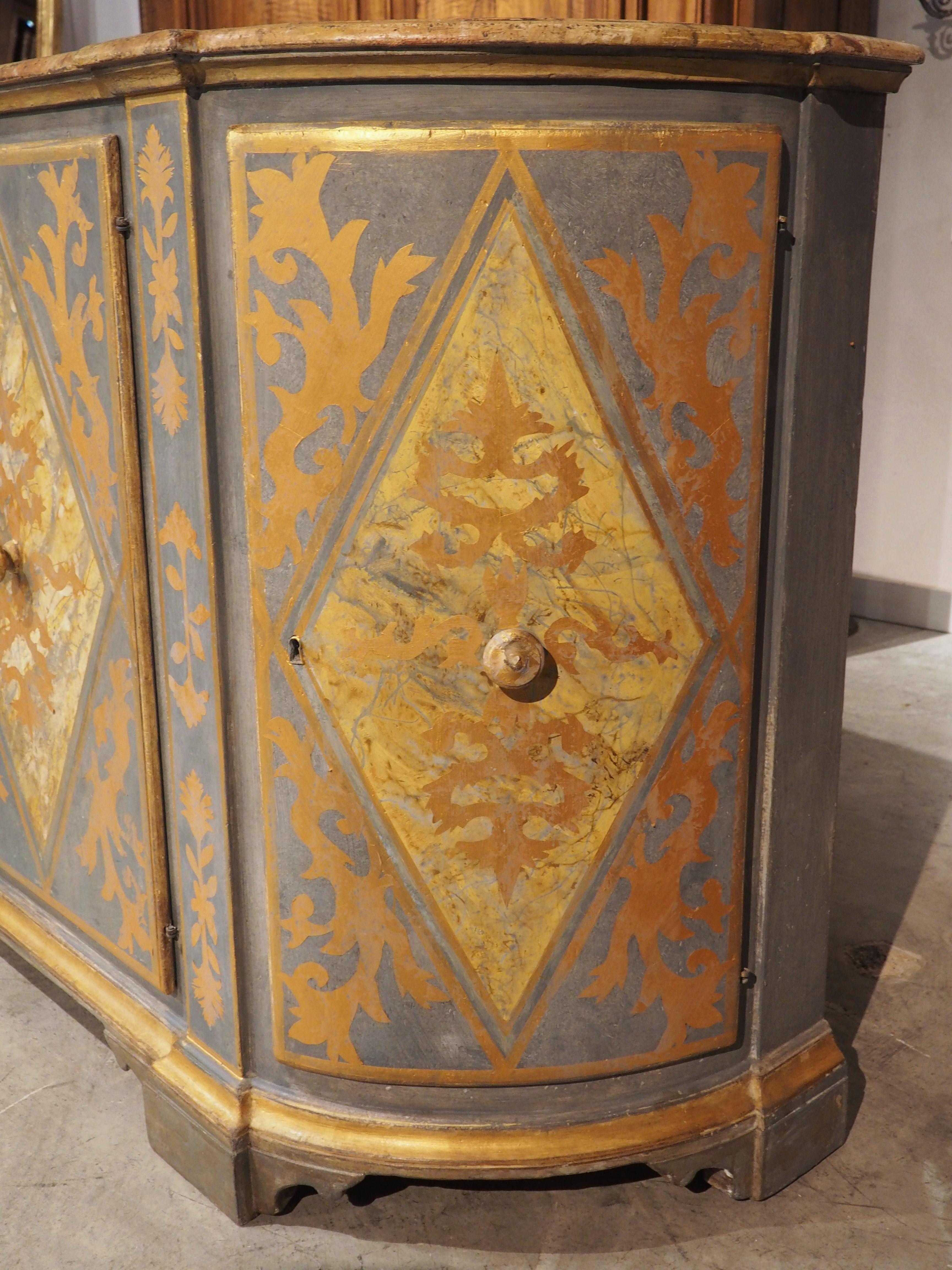 19th Century 4-Door Powder Blue and Gold Painted Credenza from Italy For Sale 6