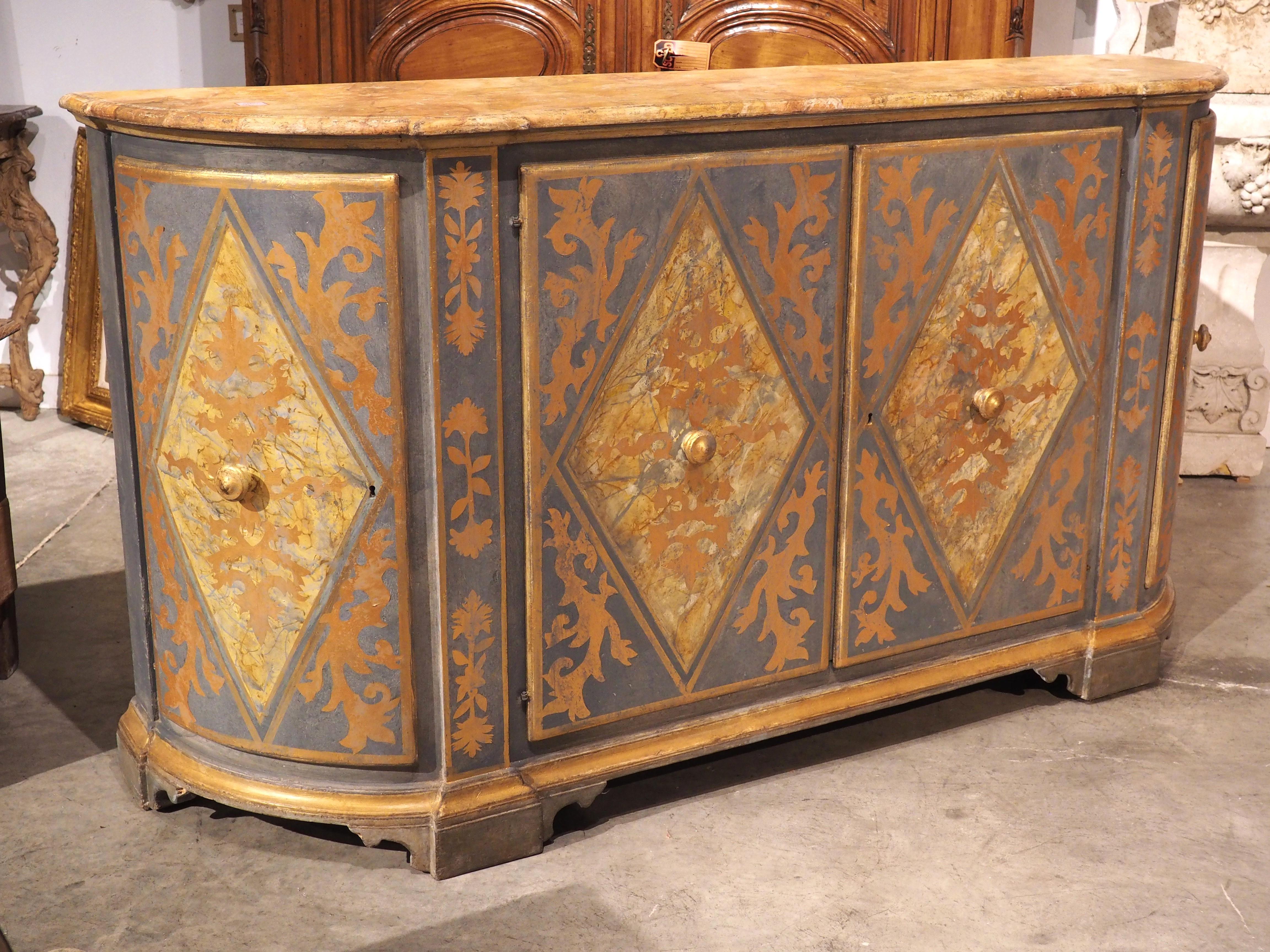 19th Century 4-Door Powder Blue and Gold Painted Credenza from Italy For Sale 9