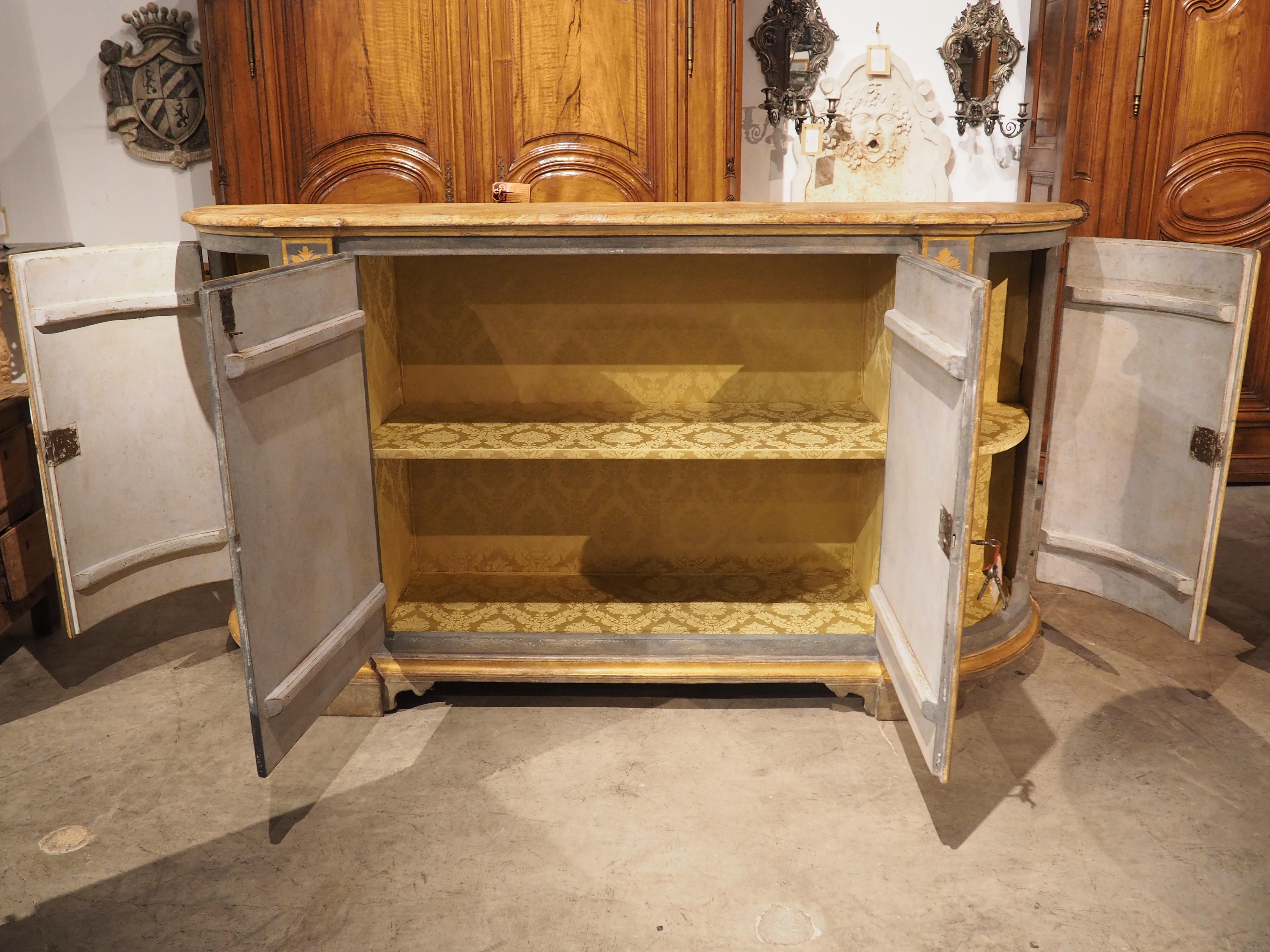 19th Century 4-Door Powder Blue and Gold Painted Credenza from Italy For Sale 10
