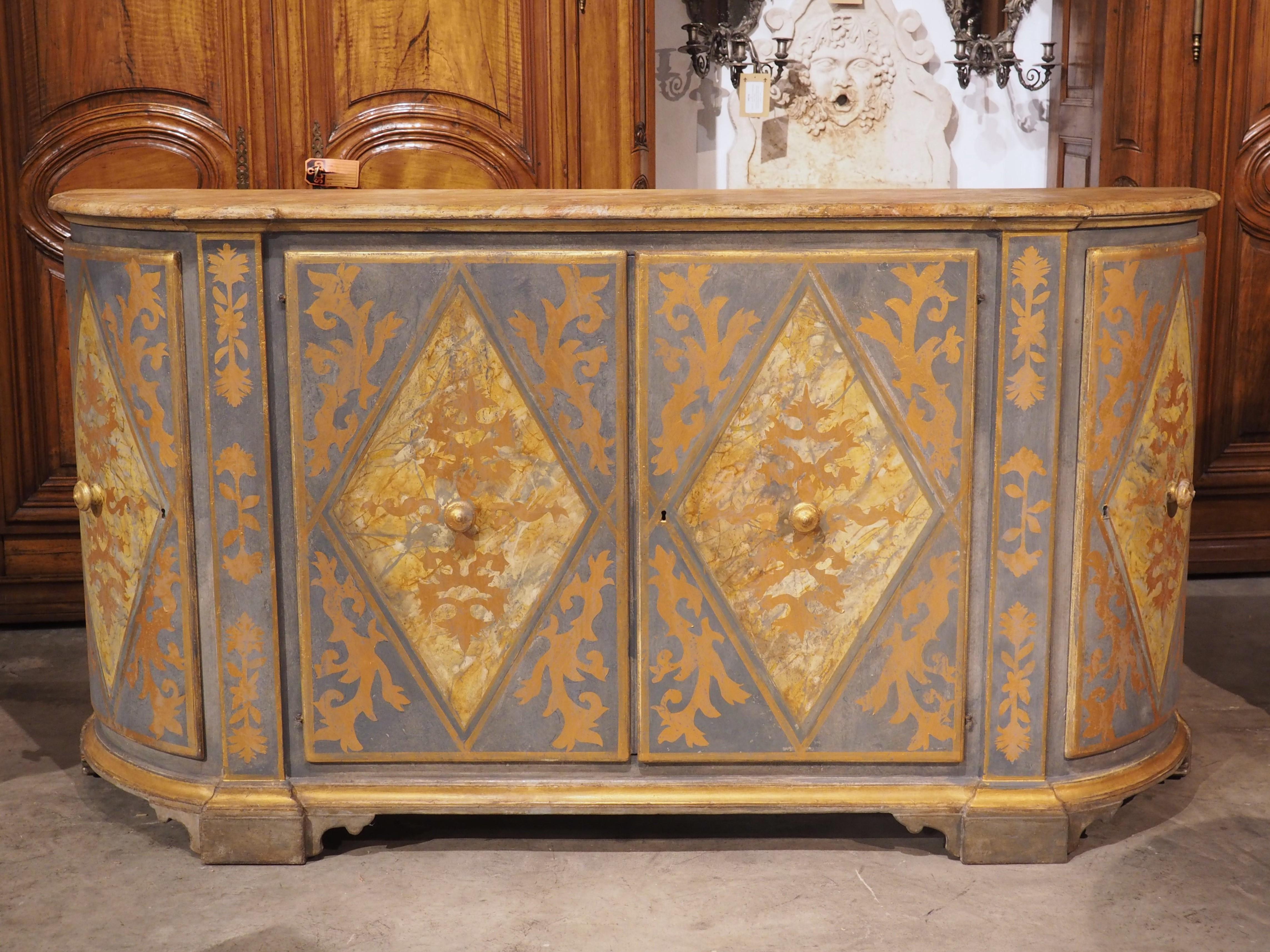 19th Century 4-Door Powder Blue and Gold Painted Credenza from Italy For Sale 13