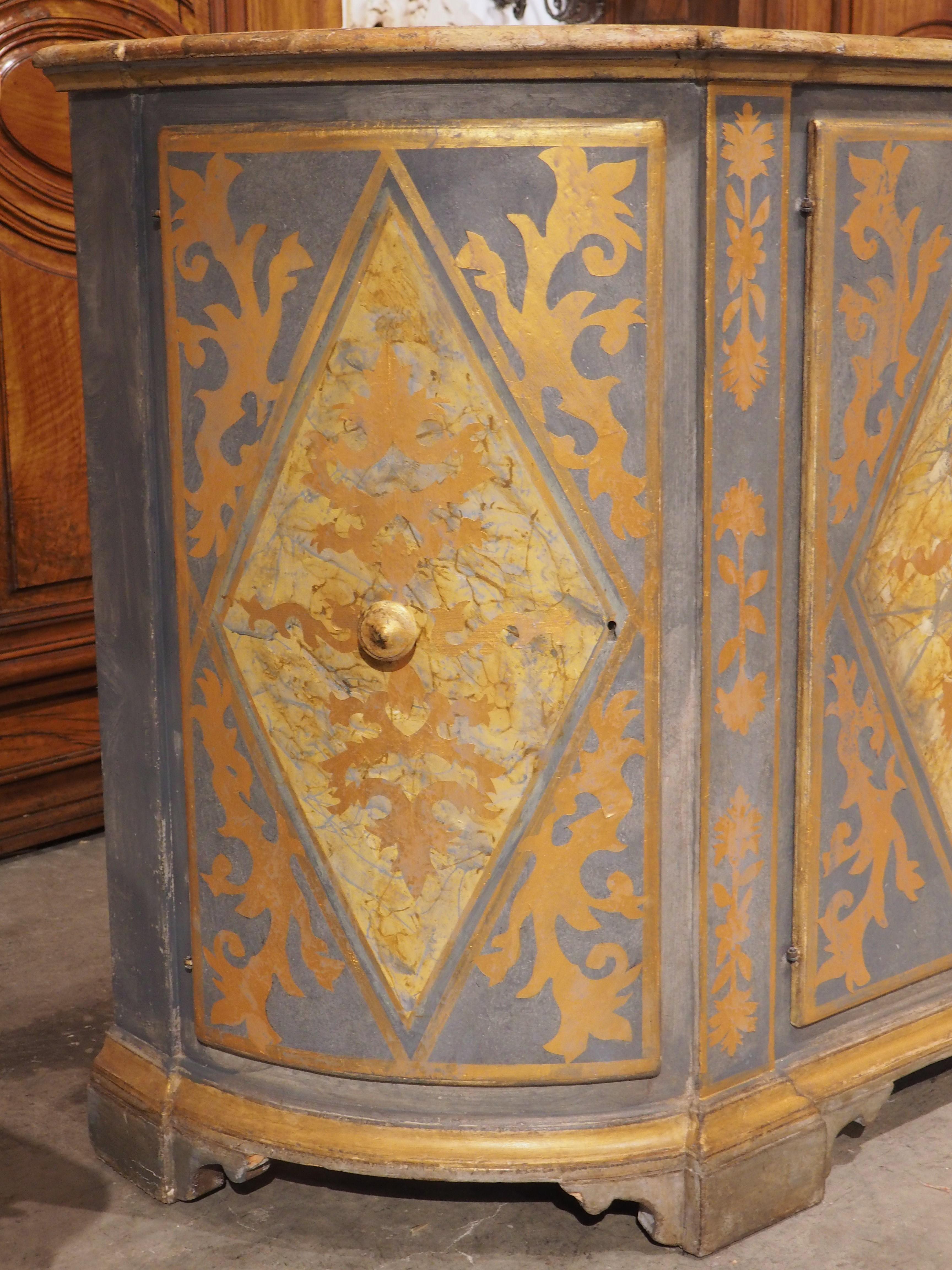19th Century 4-Door Powder Blue and Gold Painted Credenza from Italy For Sale 1