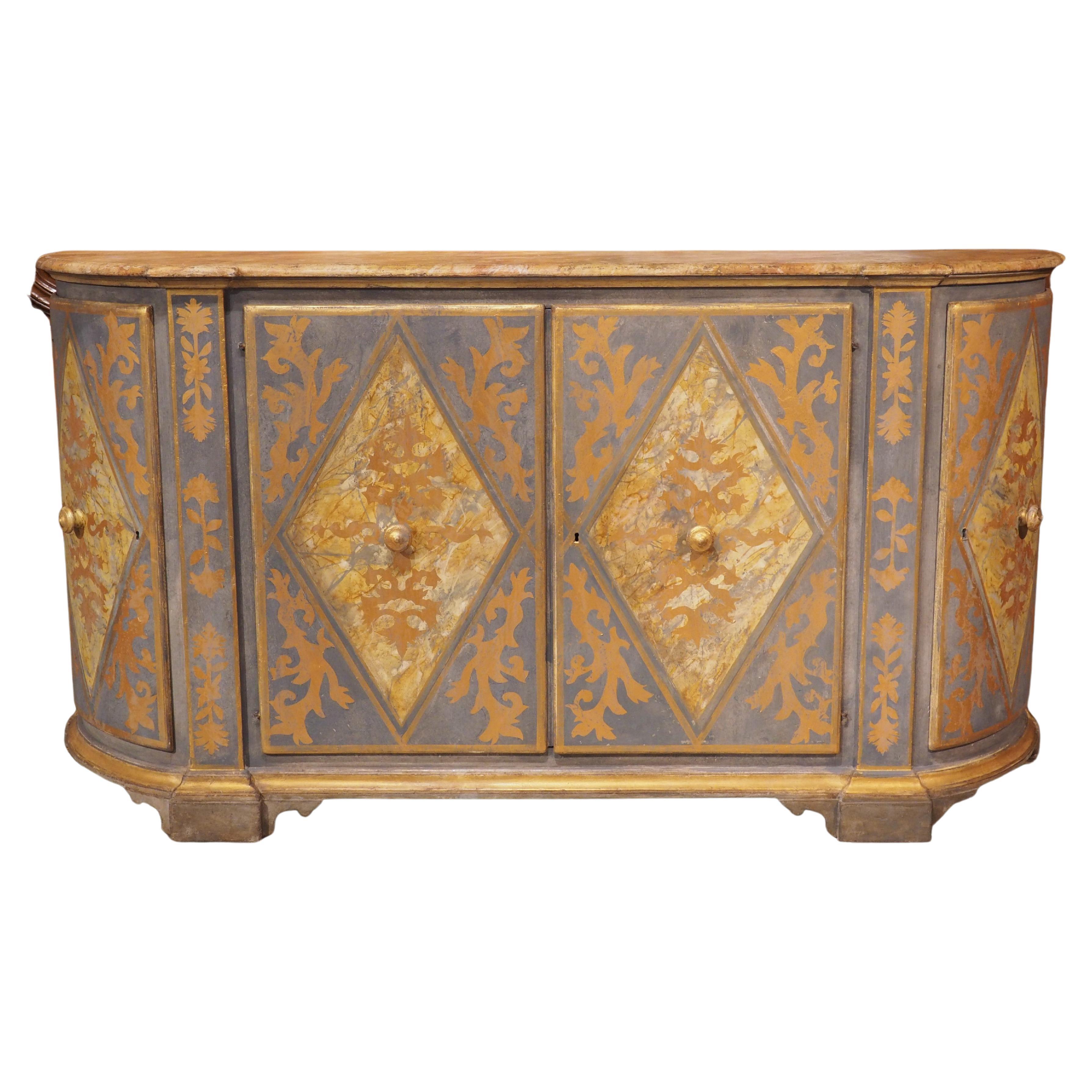 19th Century 4-Door Powder Blue and Gold Painted Credenza from Italy For Sale