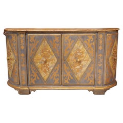 Antique 19th Century 4-Door Powder Blue and Gold Painted Credenza from Italy