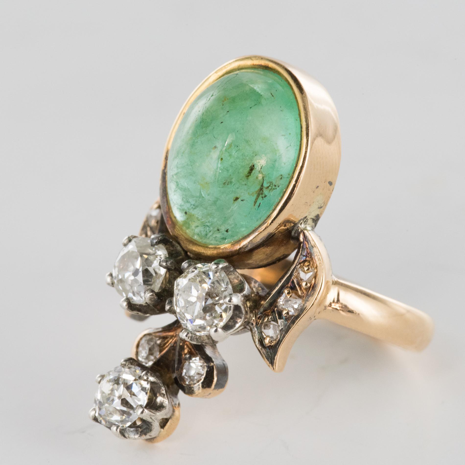 19th Century 4.50 Carat Cabochon Emerald Diamonds Duchess Ring For Sale 7