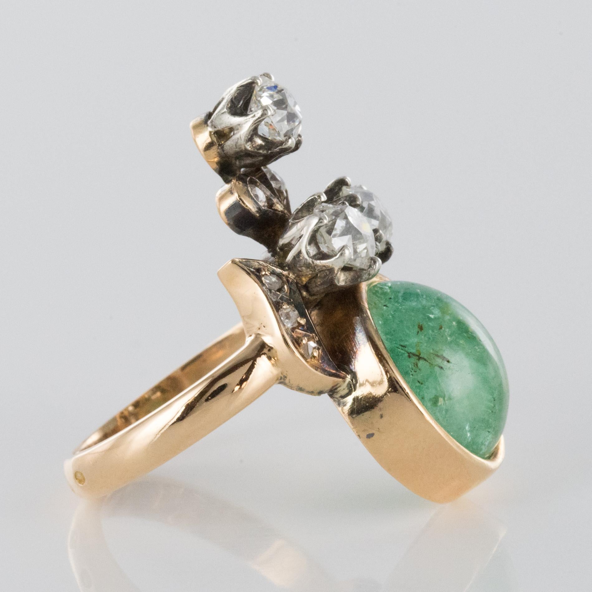 Women's 19th Century 4.50 Carat Cabochon Emerald Diamonds Duchess Ring For Sale