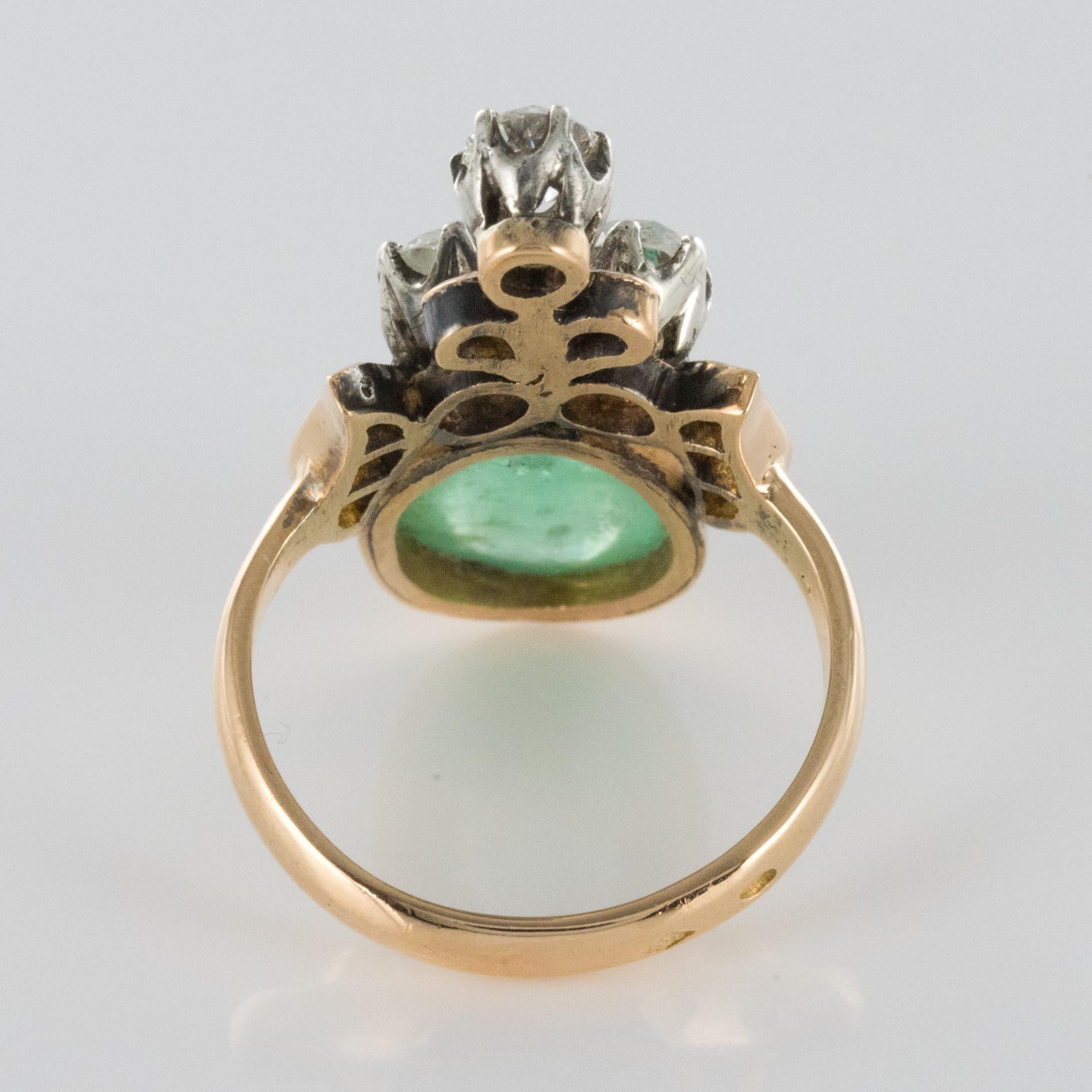 19th Century 4.50 Carat Cabochon Emerald Diamonds Duchess Ring For Sale 3