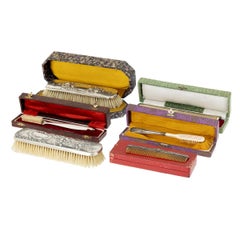 19th Century - 5 Cases with Silver Brushes