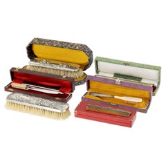19th Century - 5 Cases with Silver Brushes