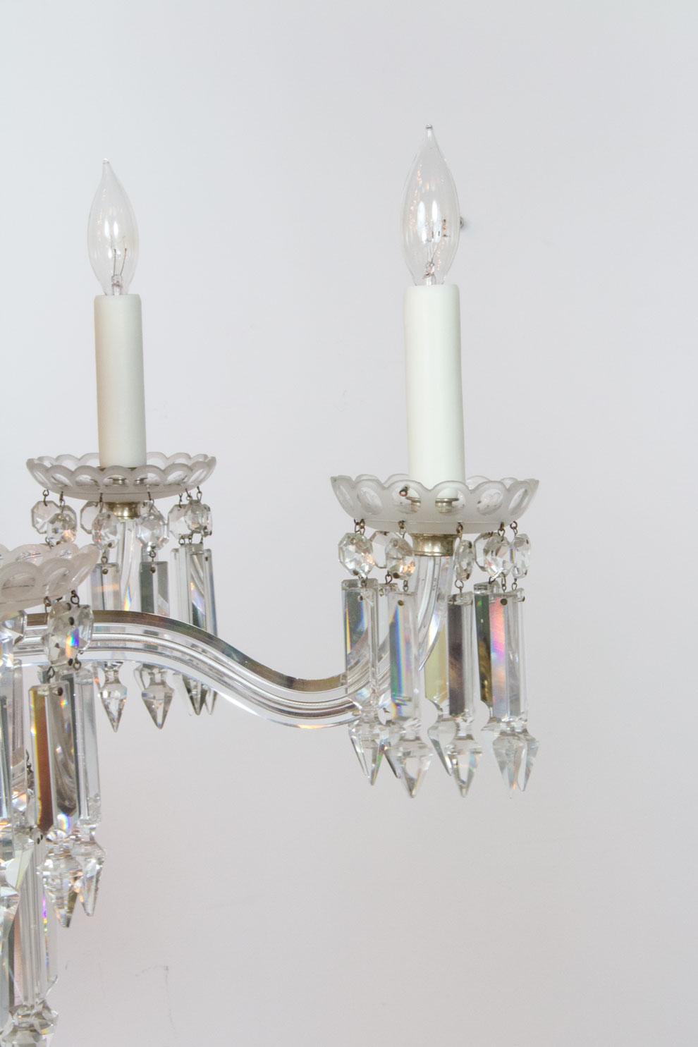 19th Century 6 Arm Frosted Crystal Gasolier For Sale 1