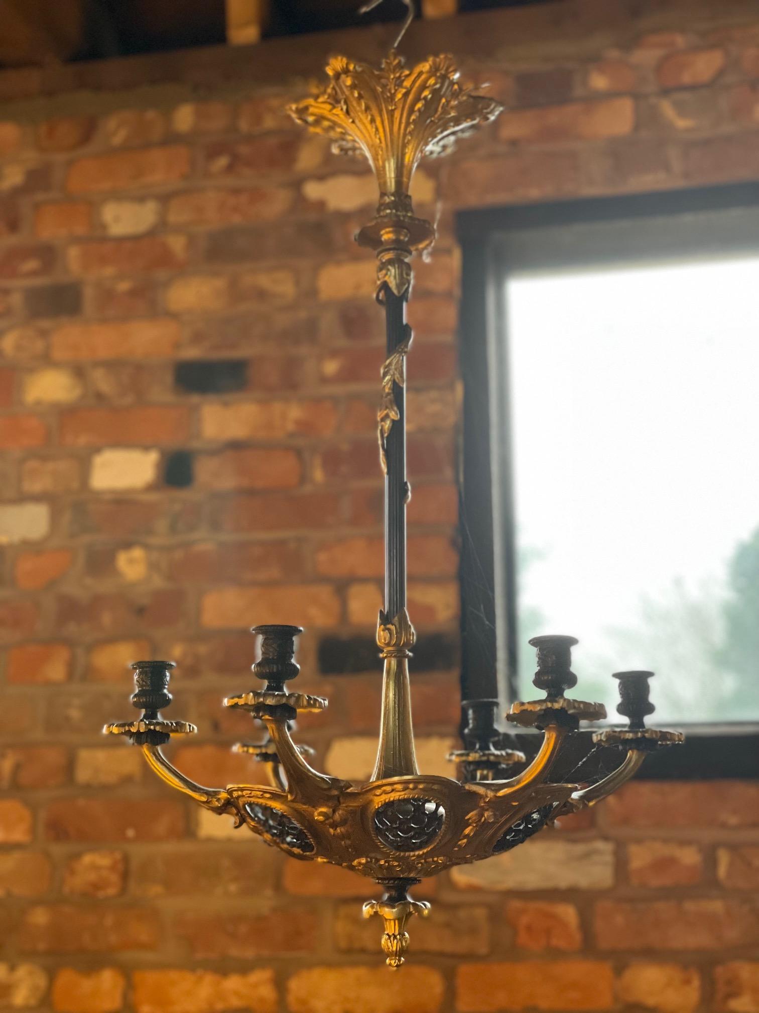 Other 19th Century 6 Arm Gilt Bronze Cushion Form Chandelier For Sale