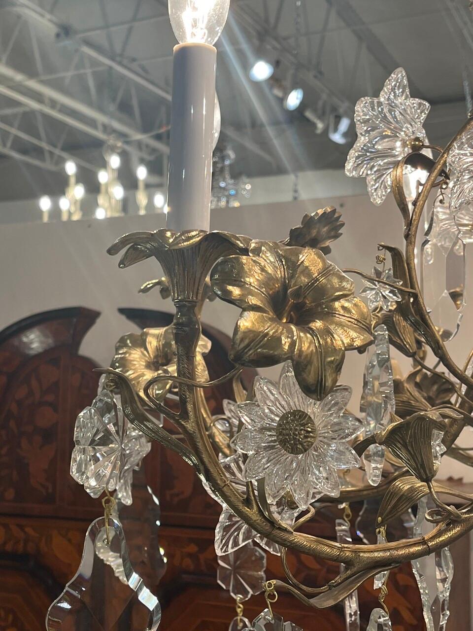 Italian 19th Century 8 Bulb Floral Gilt Rococo Style Chandelier