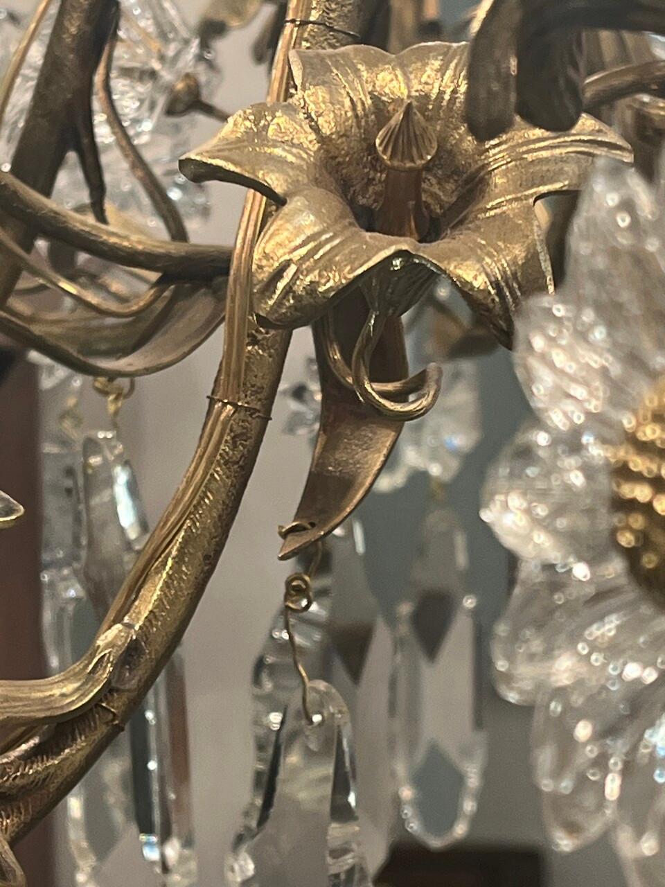 19th Century 8 Bulb Floral Gilt Rococo Style Chandelier In Good Condition For Sale In Houston, TX