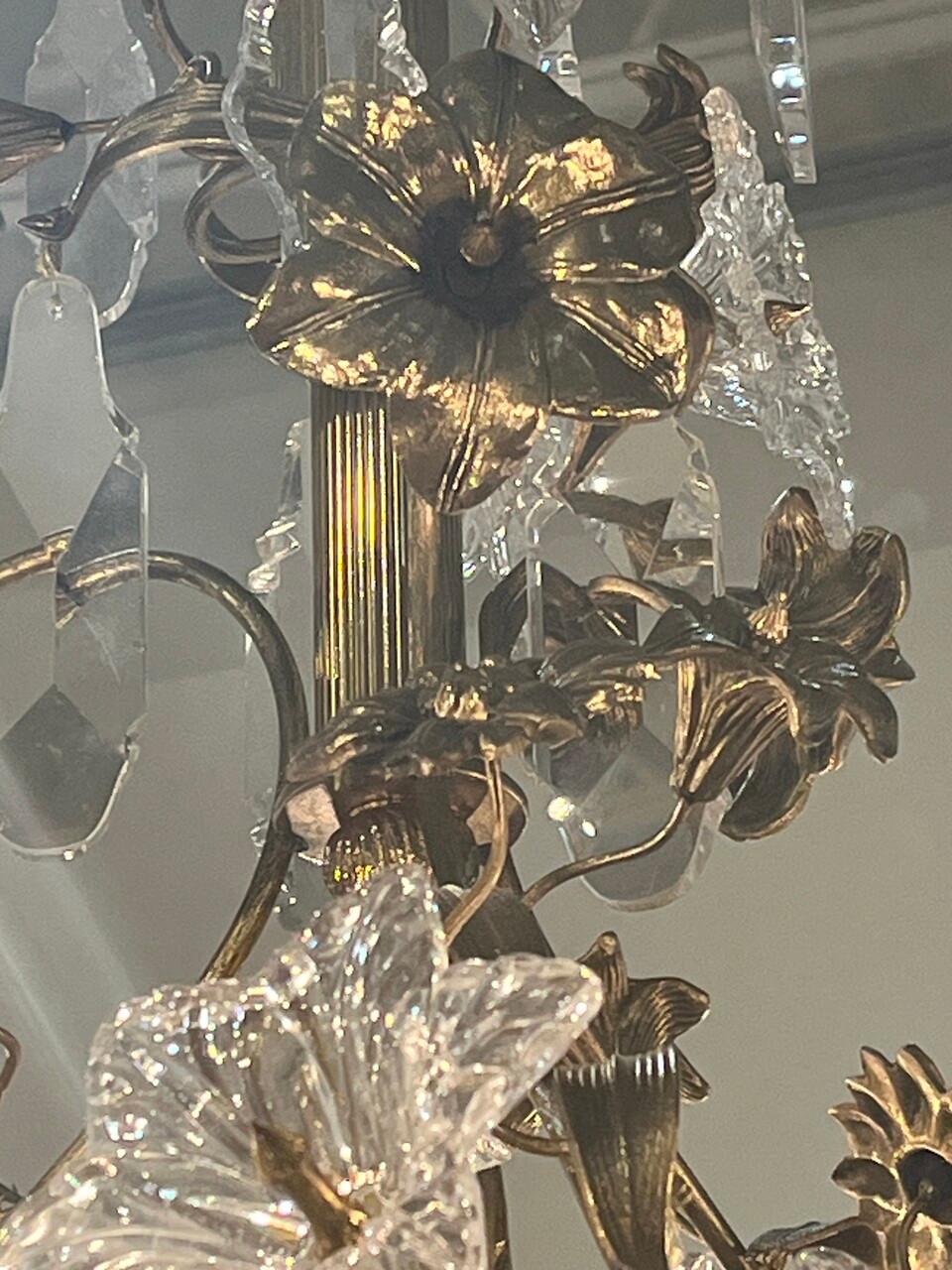 19th Century 8 Bulb Floral Gilt Rococo Style Chandelier For Sale 1