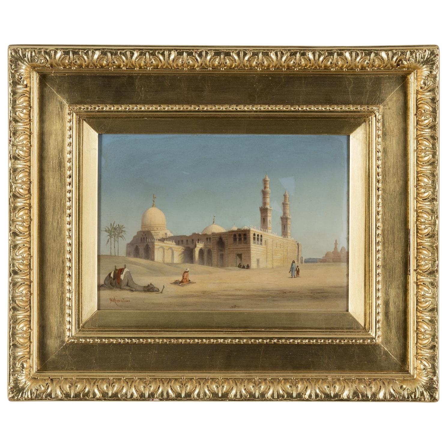 19th Century a Fine Quality Orientalist Signed Painting Flag