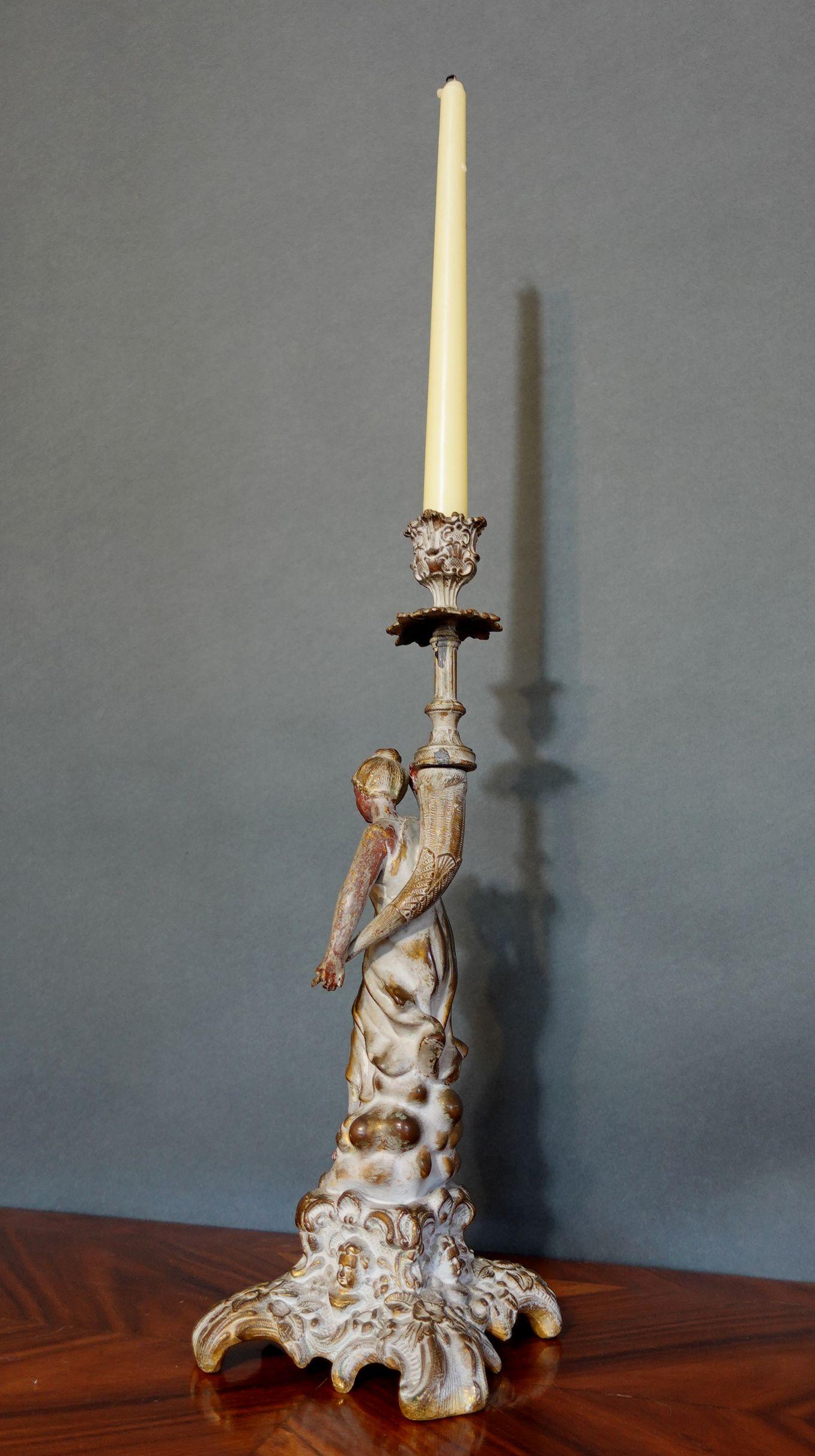 19th Century a French Patinated Bronze Sculpture Candelabra Candleholder For Sale 4