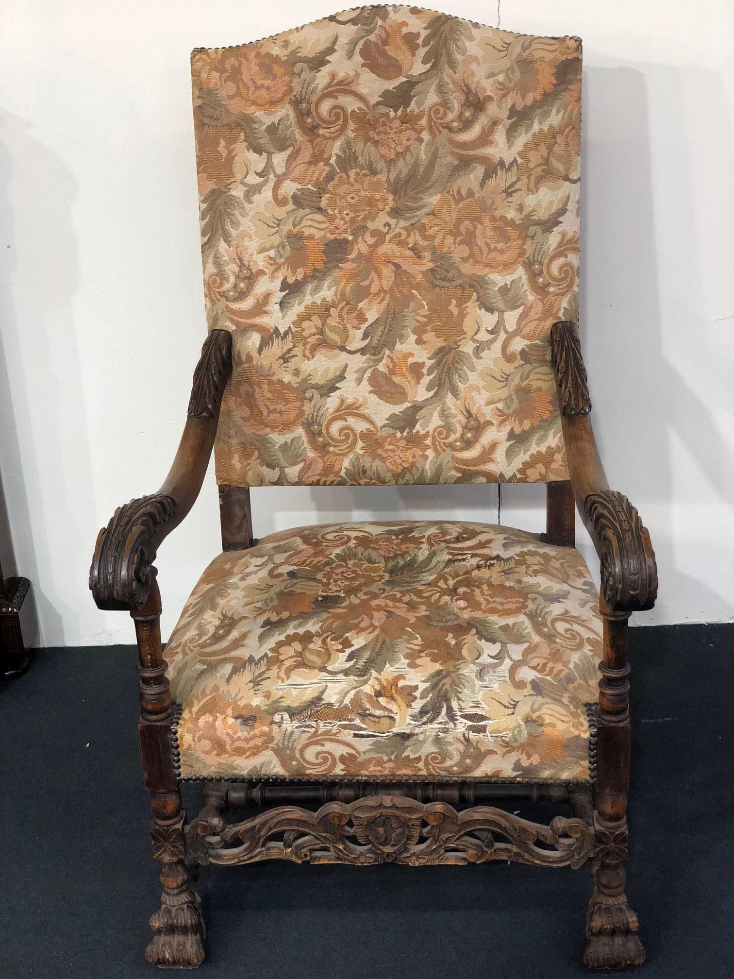 20th Century 19th Century a Large 18th Century Armchair, Original Tapestry For Sale