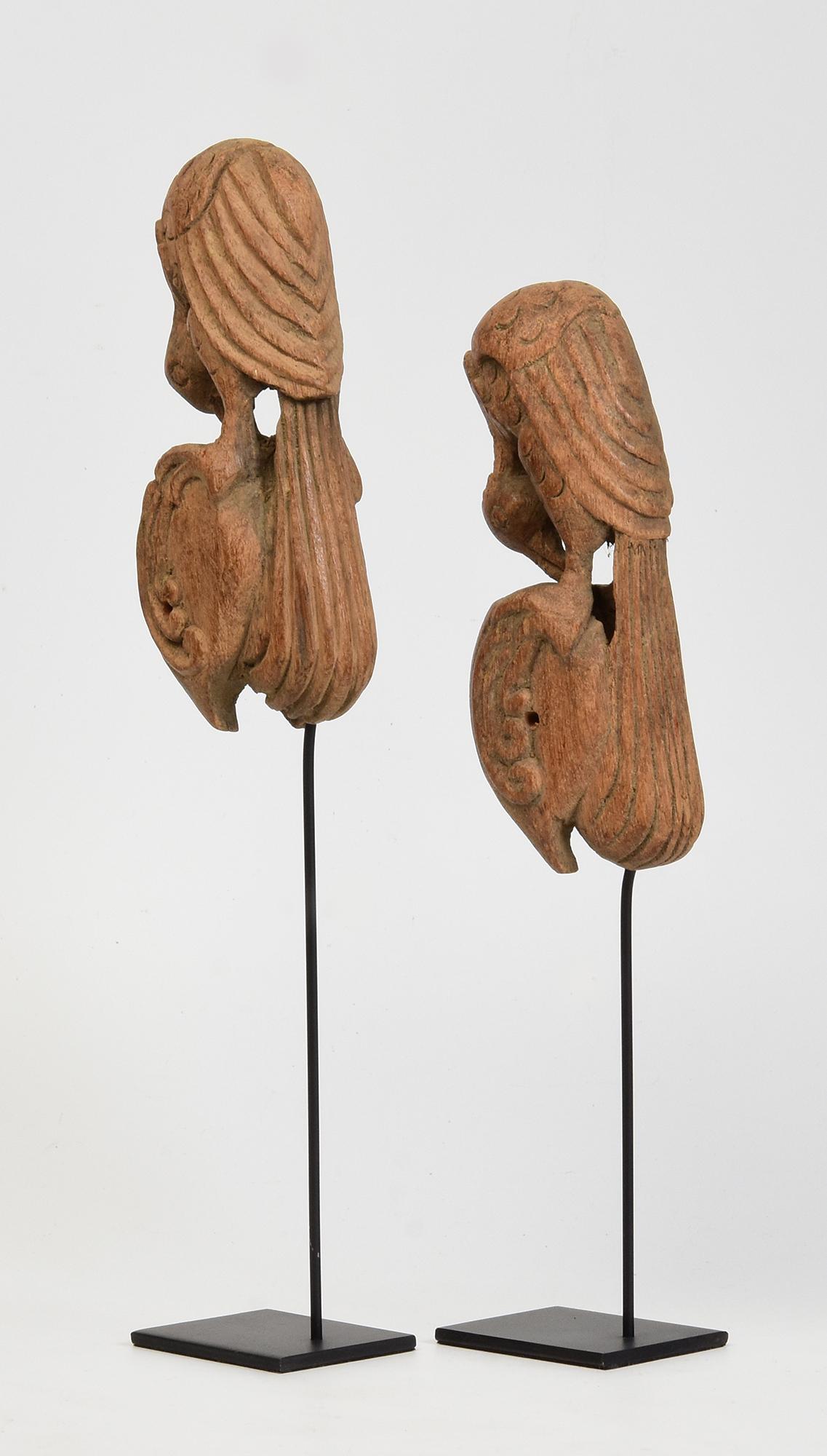 Ein Paar antike burmesische Holz-Textilwerkzeuge in Form eines Vogels aus dem 19. Jahrhundert im Zustand „Gut“ im Angebot in Sampantawong, TH