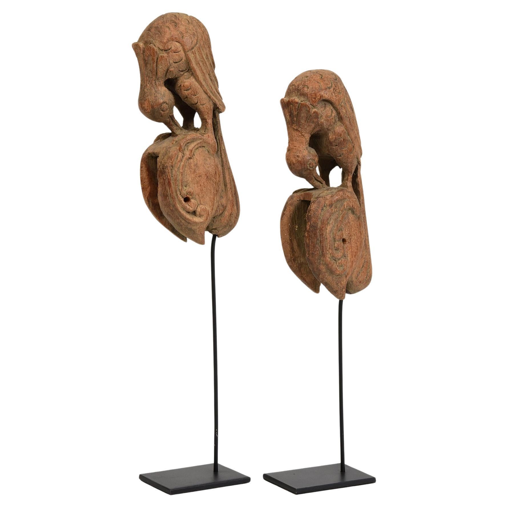 19th Century, A Pair of Antique Burmese Wooden Textile Tools in The Form of Bird For Sale