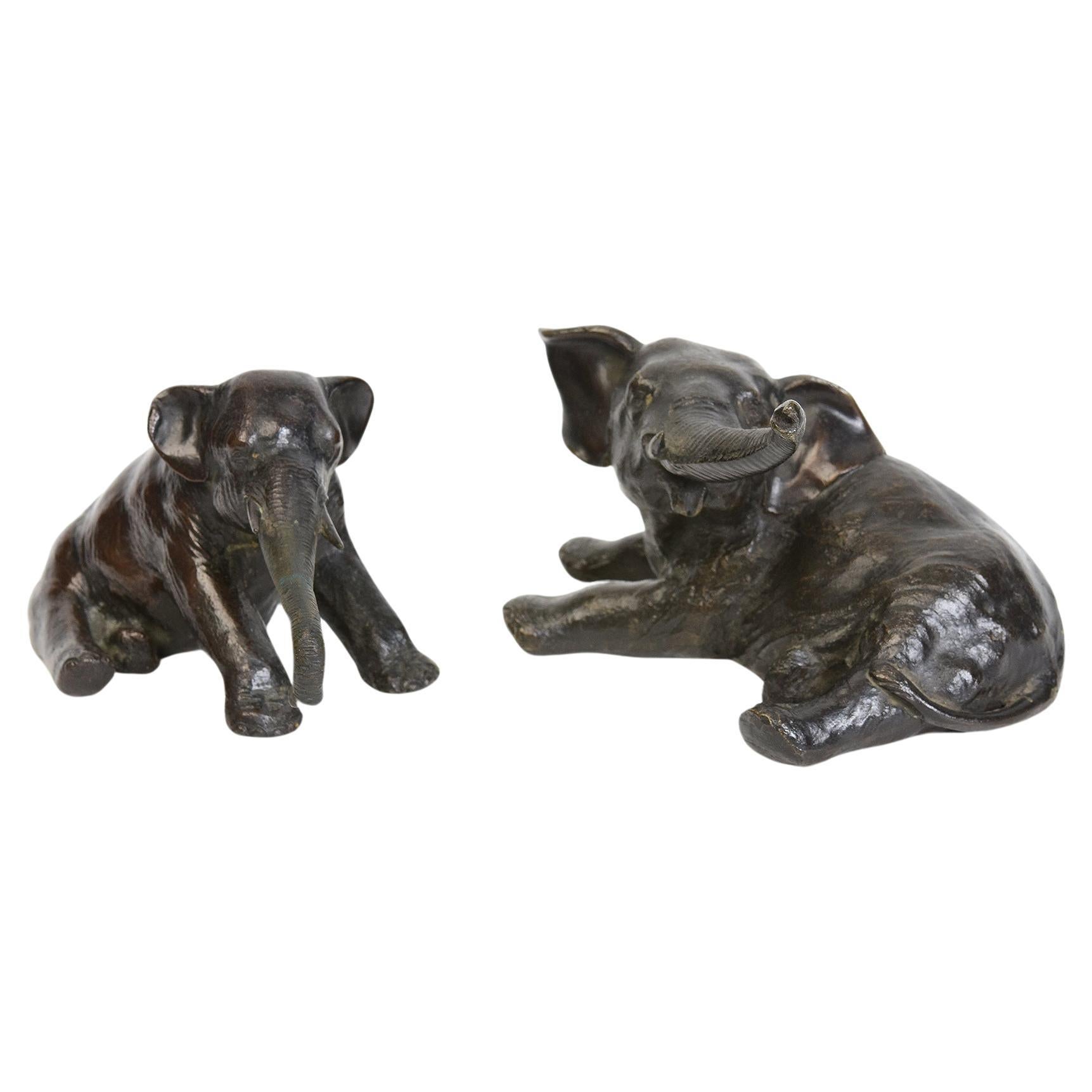 19th Century, A Pair of Antique Japanese Bronze Animal Elephants For Sale