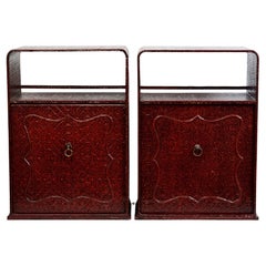 19th Century, A Pair of Antique Japanese Wooden Red Lacquered Cabinet