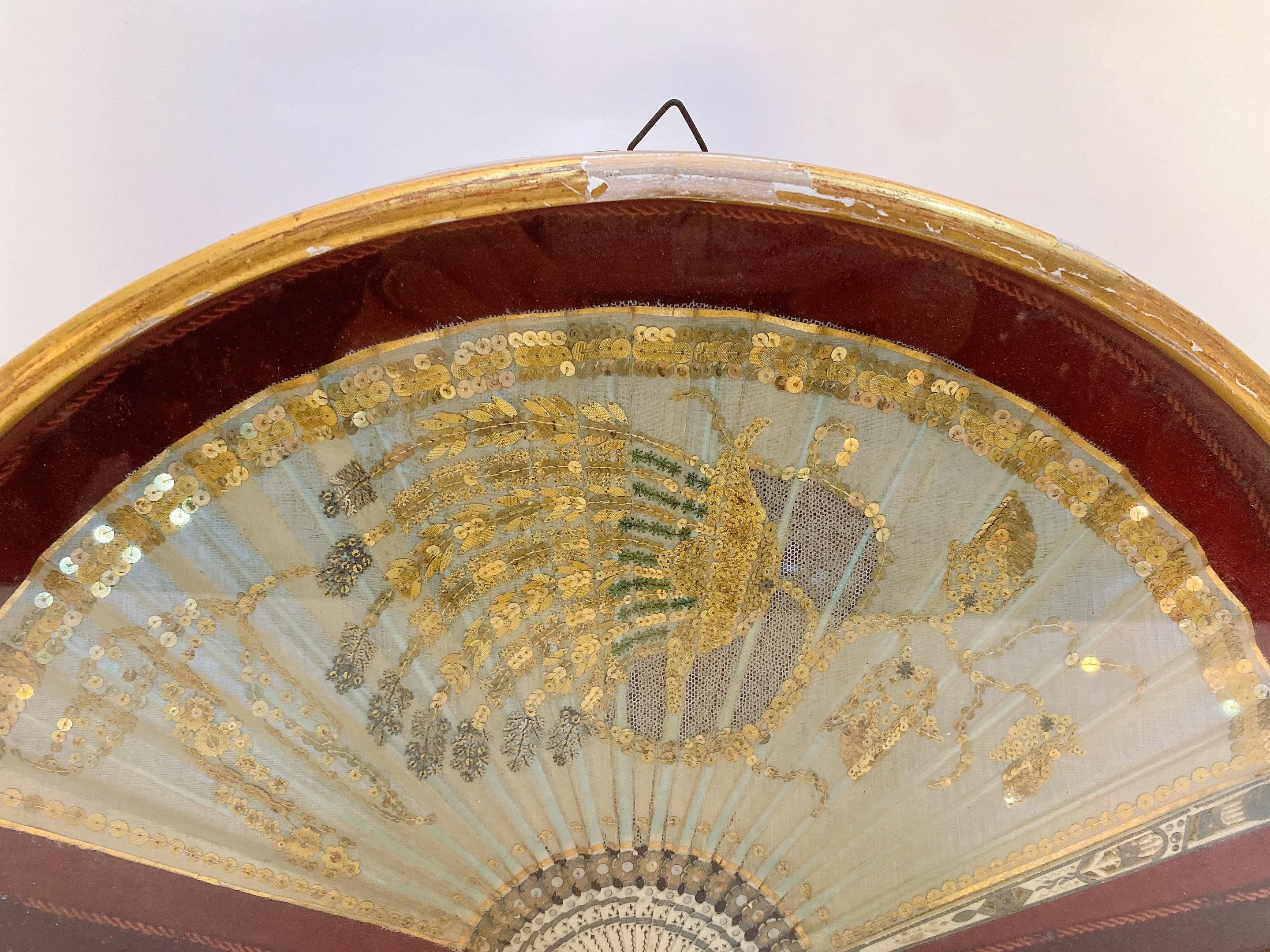 Hand-Carved 19th Century a Pair of Chinese Fan with Frame Box For Sale