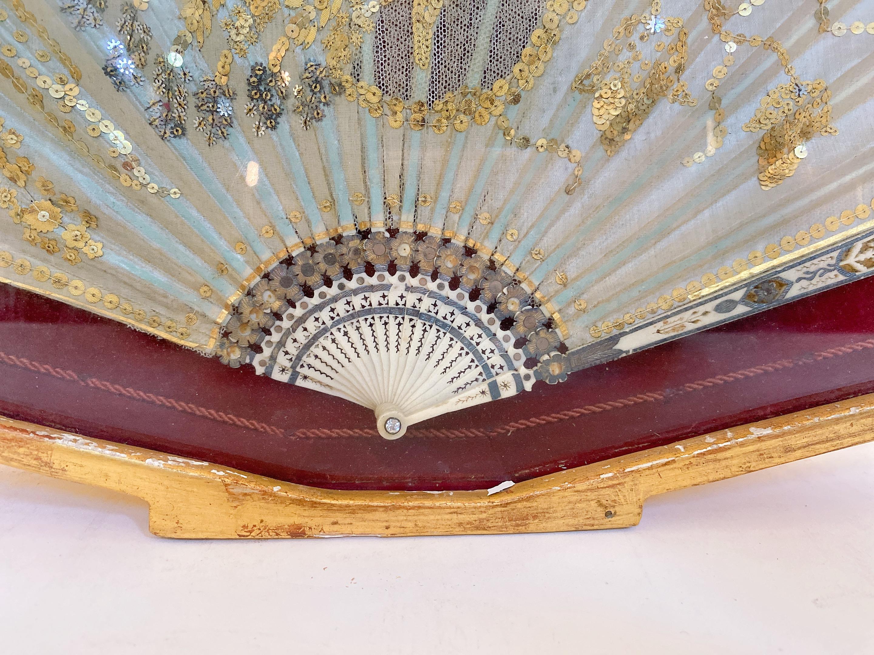 19th Century a Pair of Chinese Fan with Frame Box In Good Condition For Sale In Brea, CA