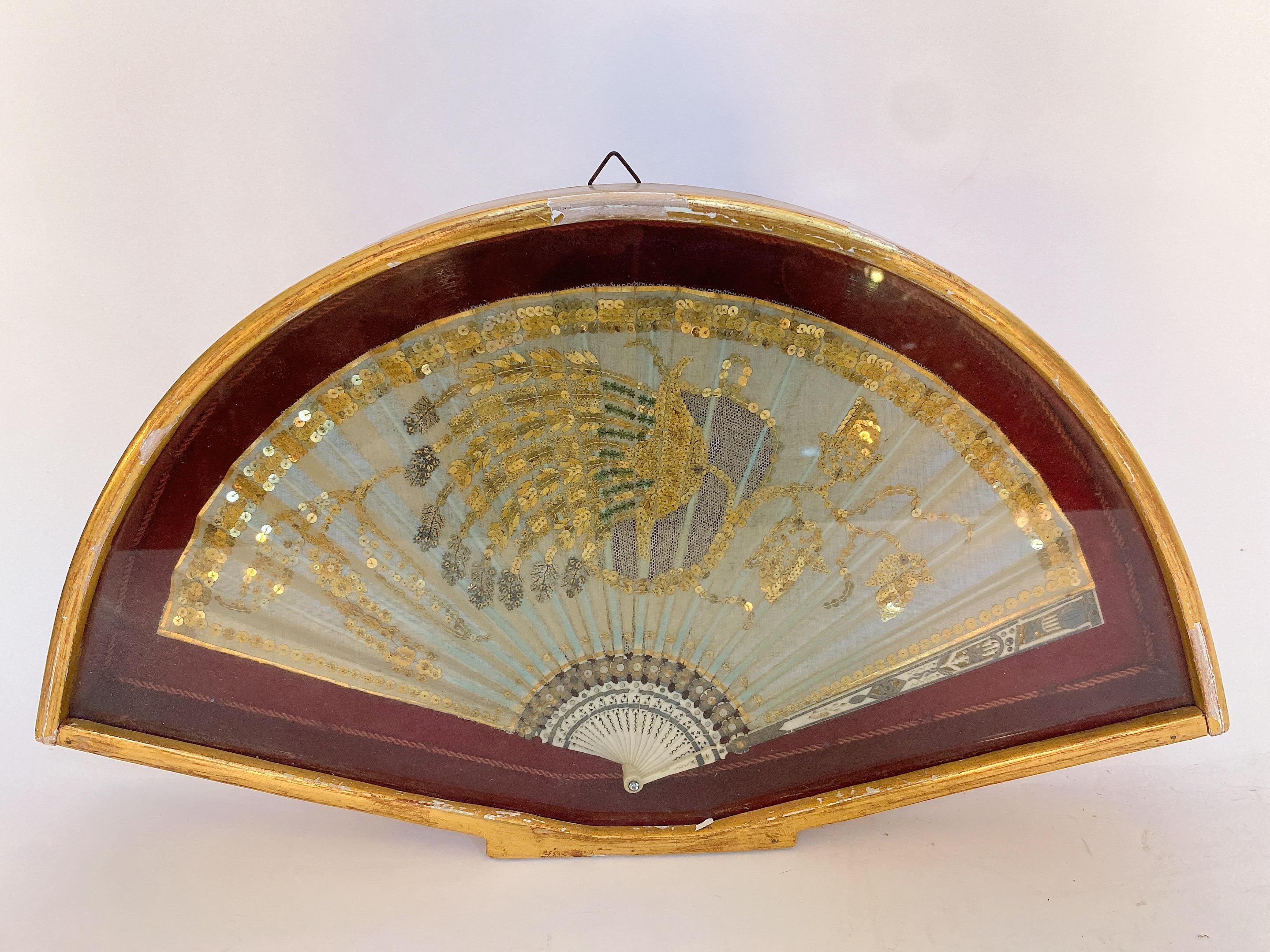 Silk 19th Century a Pair of Chinese Fan with Frame Box For Sale