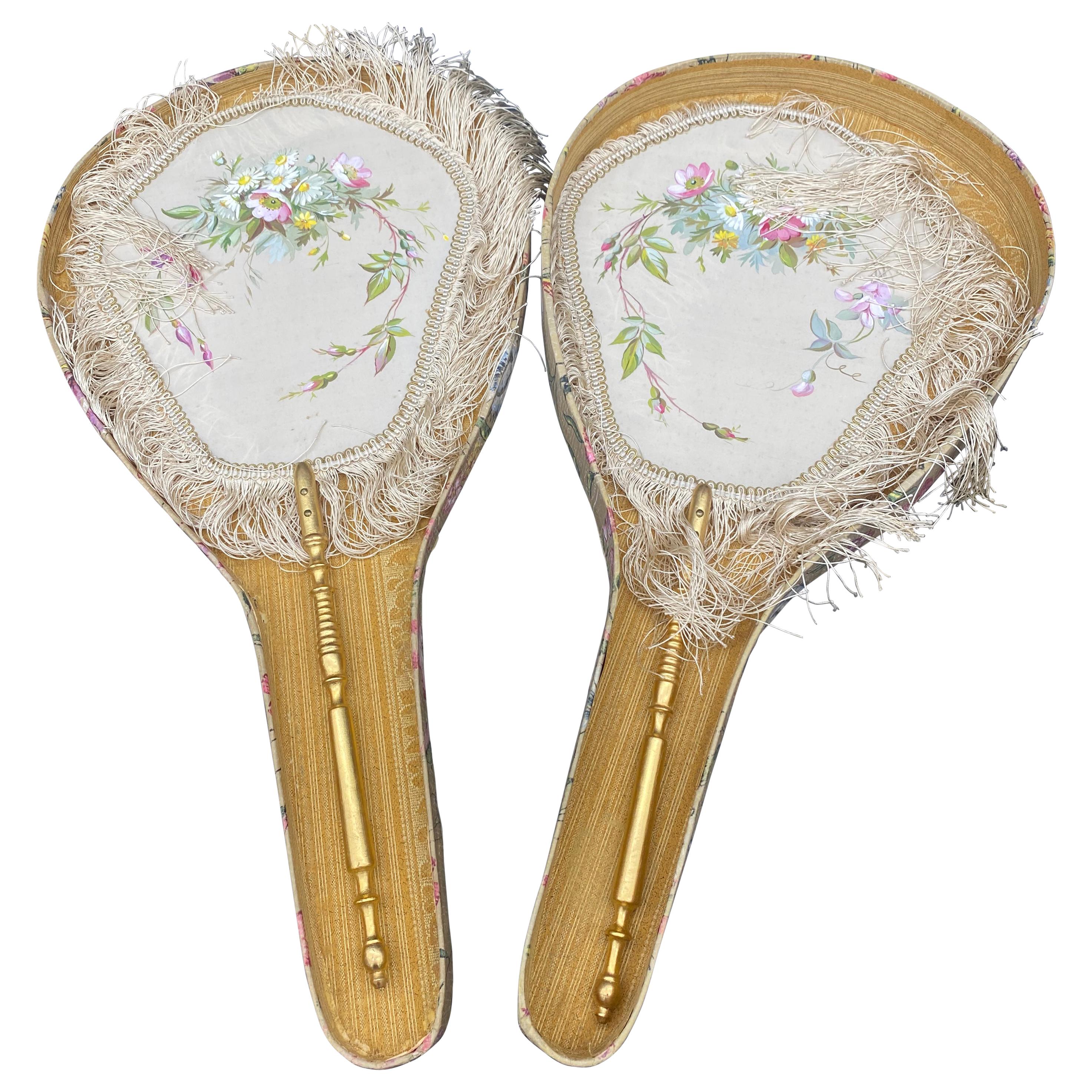 19th Century a Pair of Chinese Silk Fans with Giltwood Handles For Sale