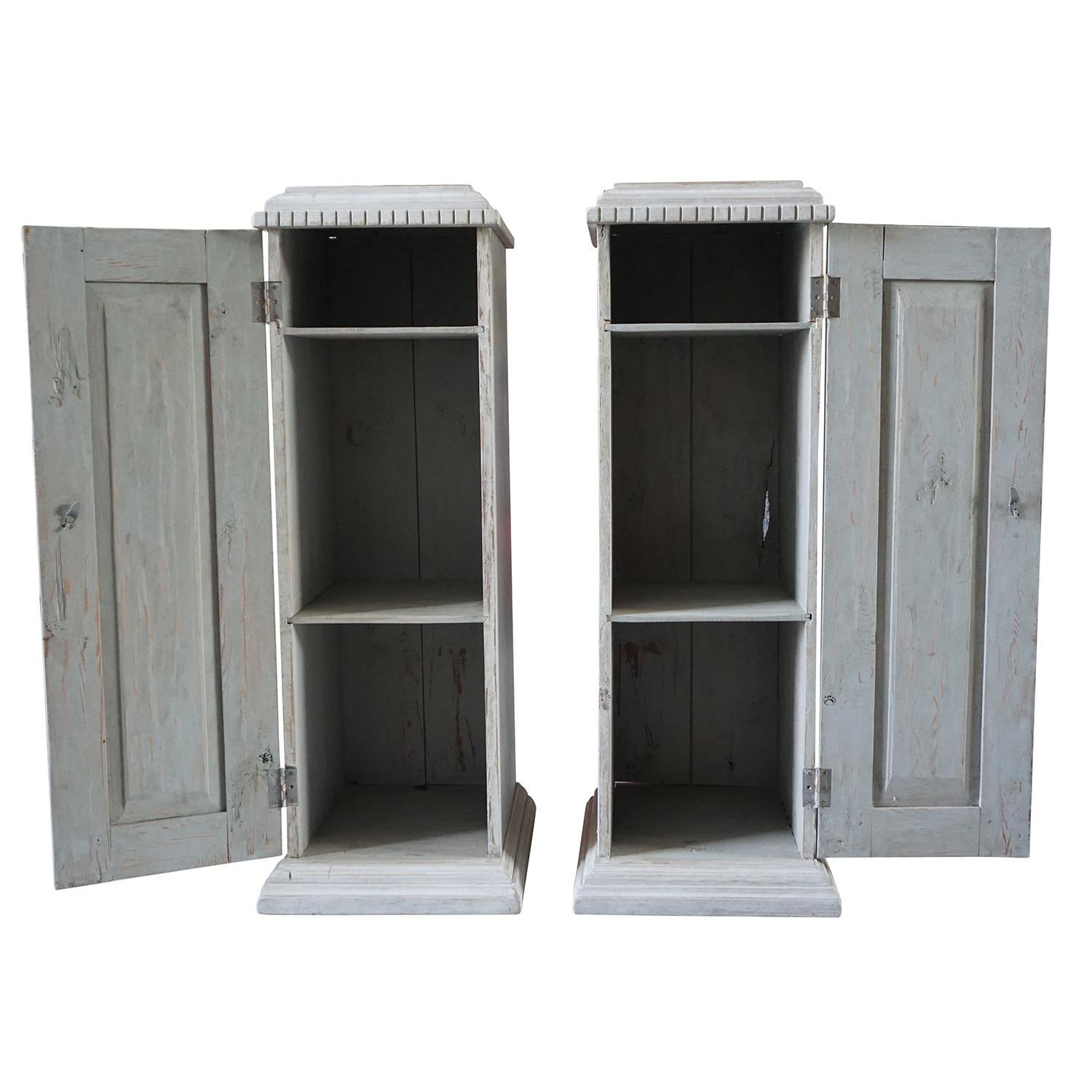 Pine 19th Century, a Pair of Gustavian Pedestal Cabinets
