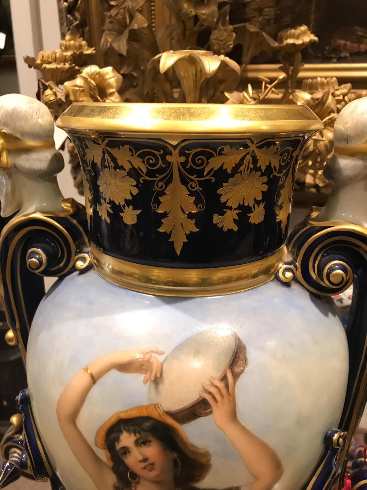 Enameled 19th Century, a Pair of Massive Vienna Style Pirkenhammer Vases For Sale