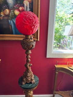 19th century a Ruby Satin Gone With The Wind Lamp, a type of antique Victorian p