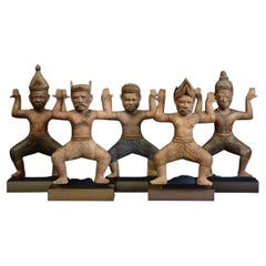 19th Century, a Set of Antique Indonesian Wooden Dancer Figurines