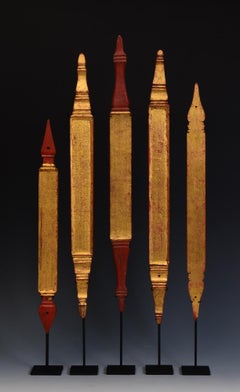 19th Century, A Set of Antique Lanna Thai Wooden Manuscript Bookmark with Stand
