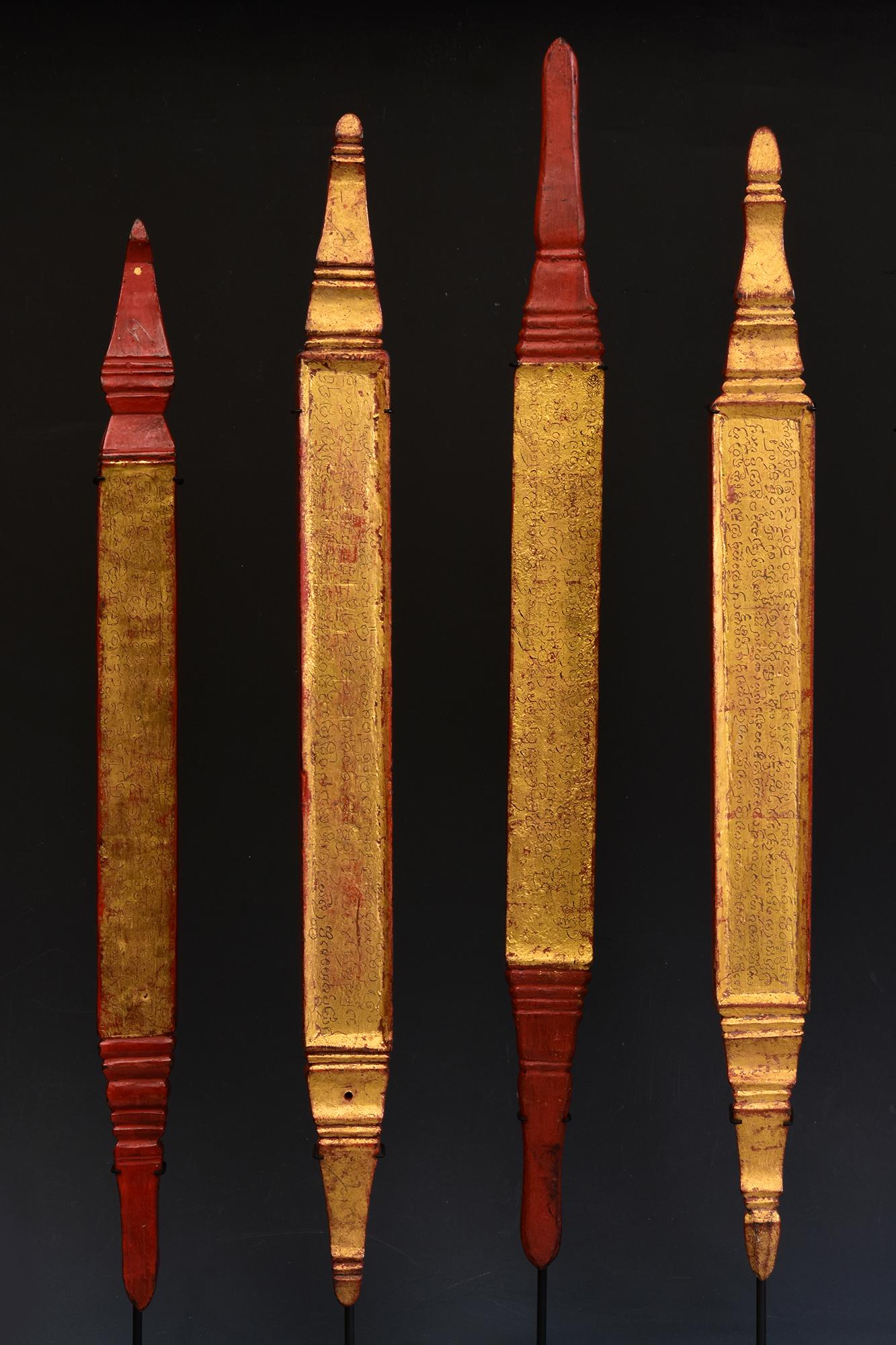 Hand-Carved 19th Century, A Set of Antique Lanna Thai Wooden Manuscript Bookmark with Stand For Sale