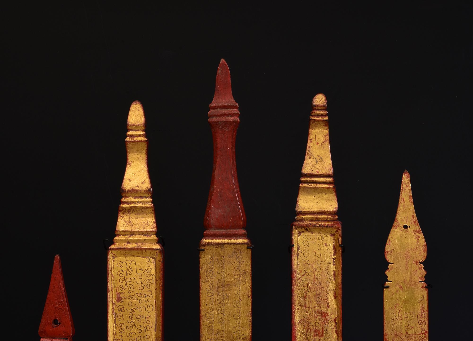 Hand-Carved 19th Century, A Set of Antique Lanna Thai Wooden Manuscript Bookmark with Stand For Sale