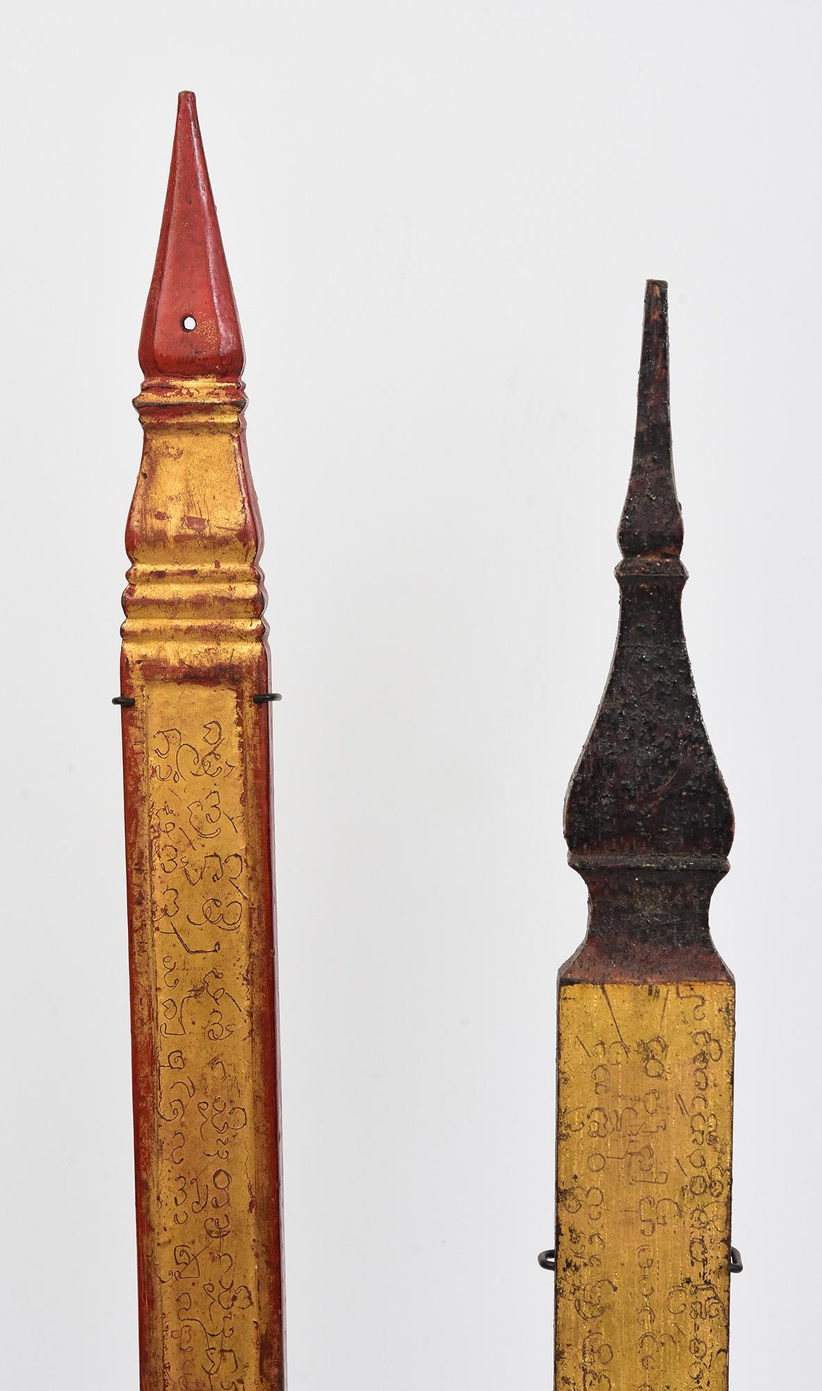 Gilt 19th Century, A Set of Antique Lanna Thai Wooden Manuscript Bookmark with Stand