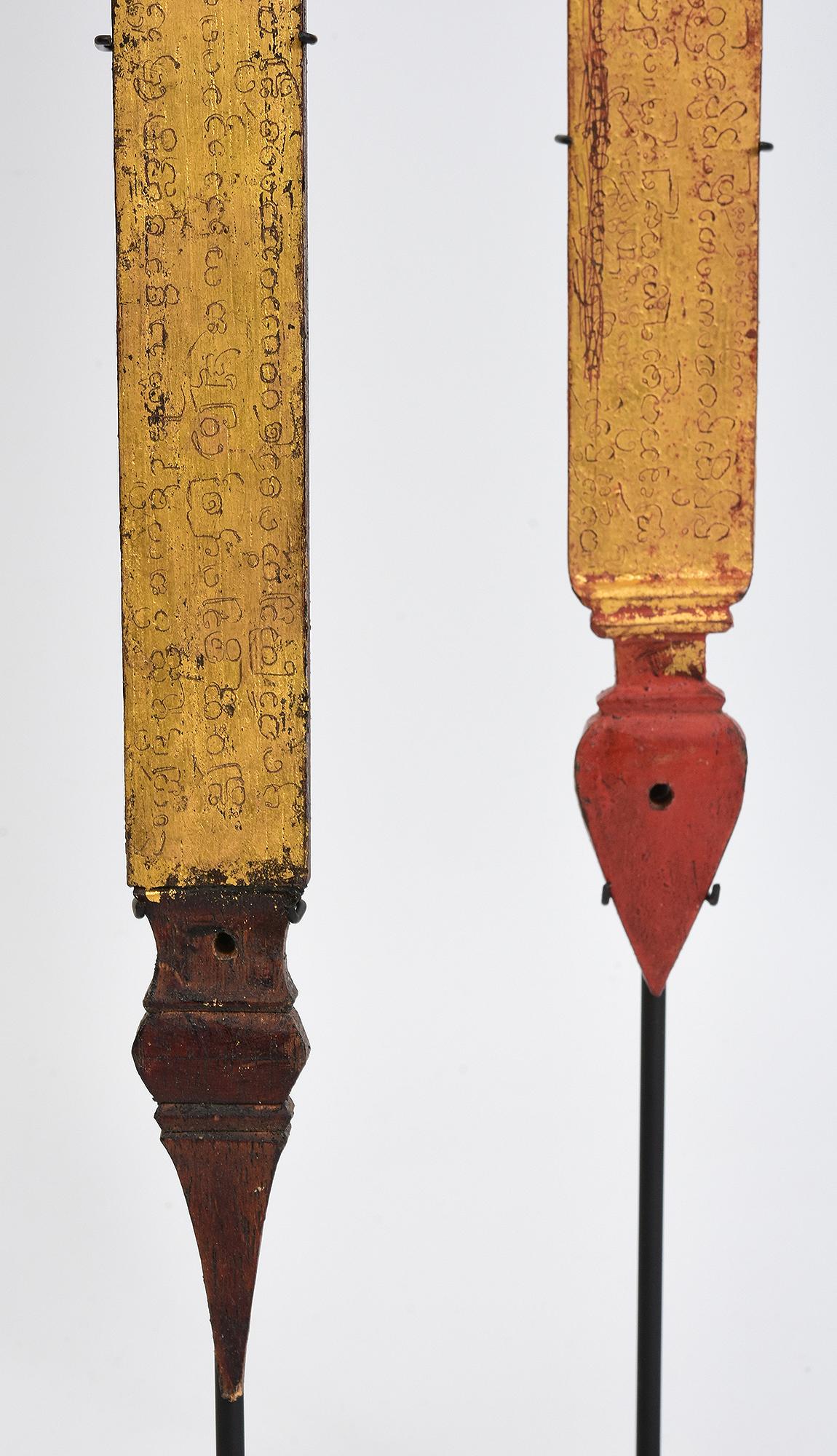 19th Century, A Set of Antique Lanna Thai Wooden Manuscript Bookmark with Stand 2