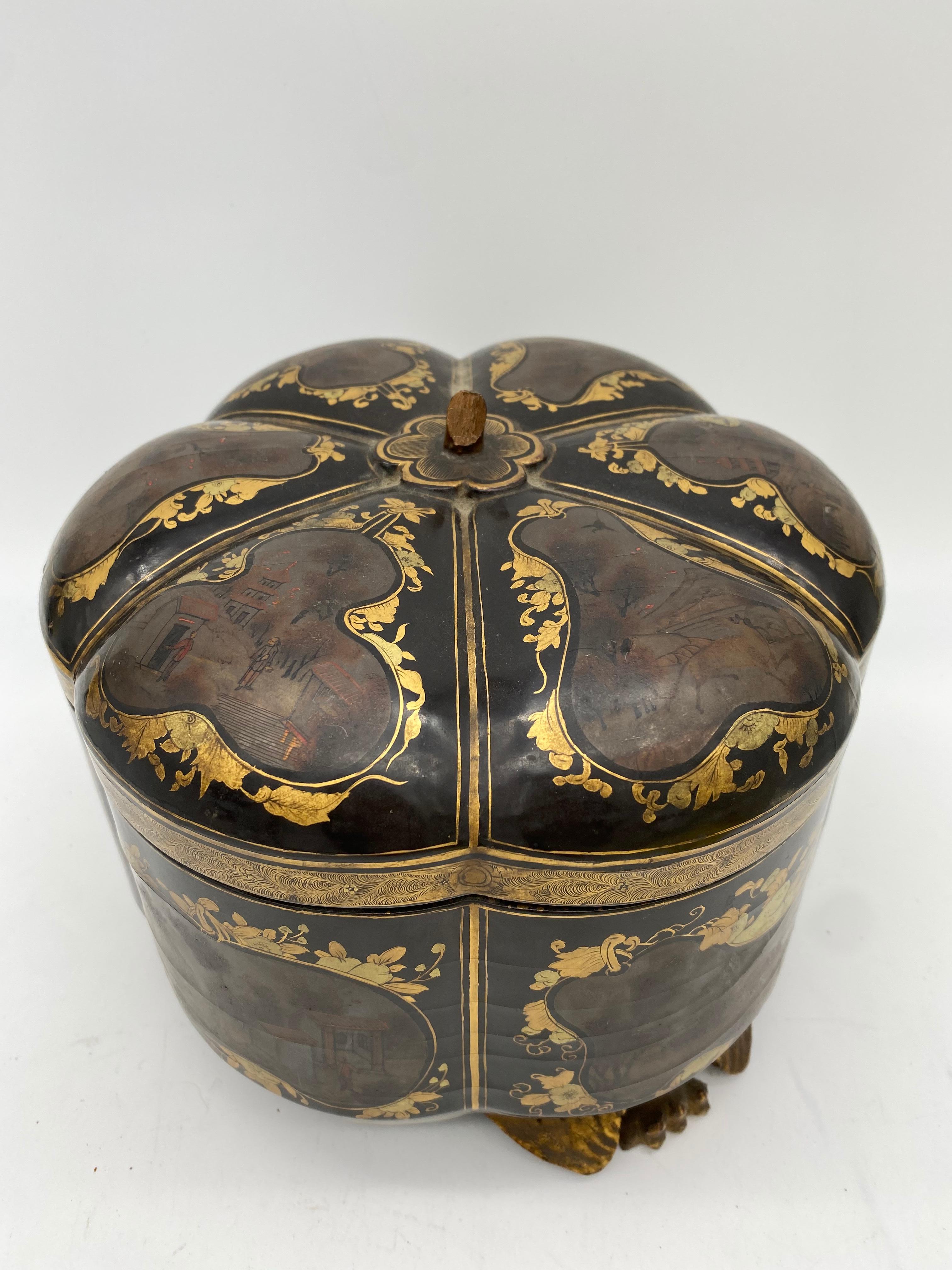19th Century a Unique Gilt Chinese Lacquer Tea Caddy For Sale 4