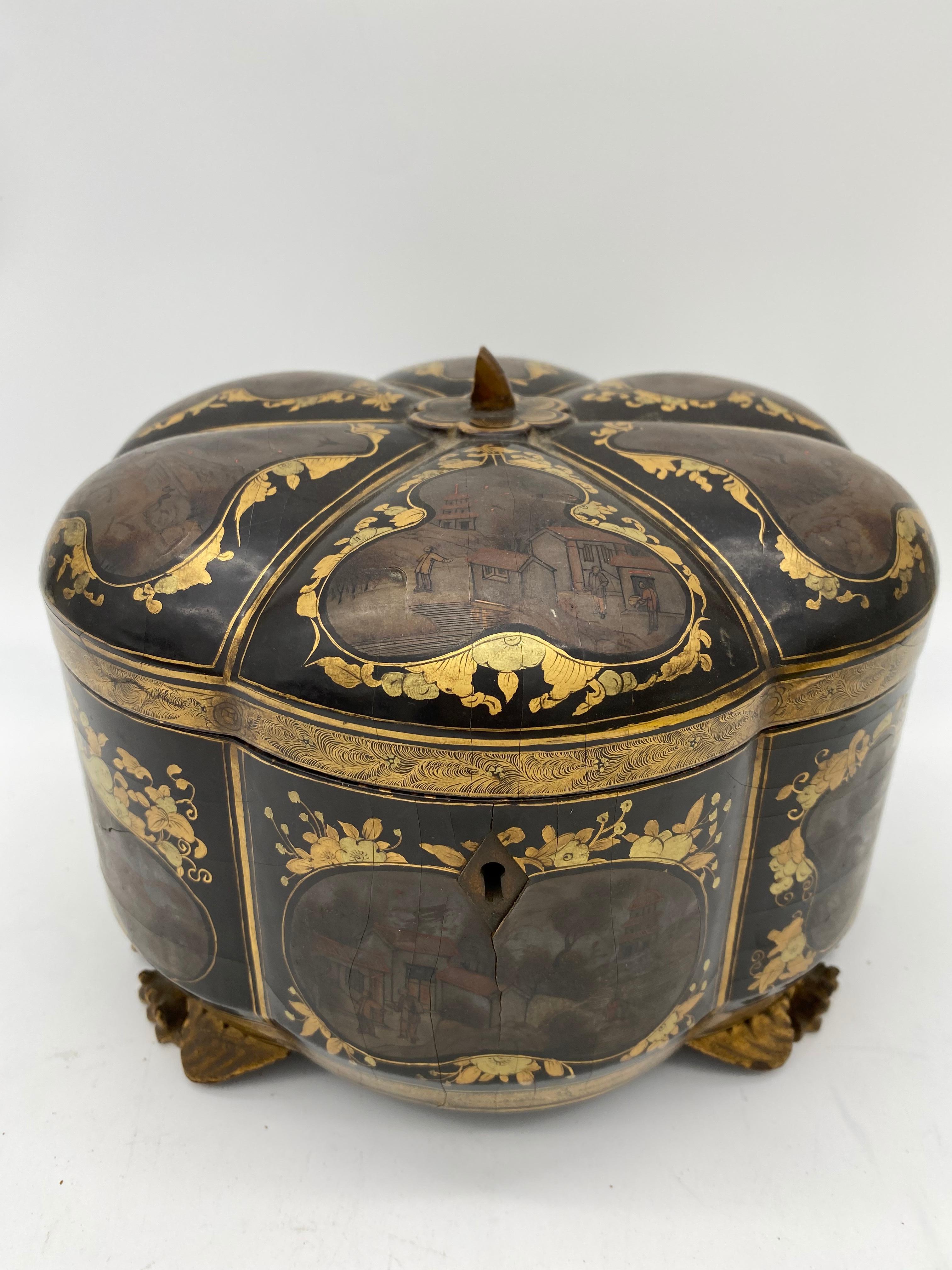 19th Century a Unique Gilt Chinese Lacquer Tea Caddy For Sale 2