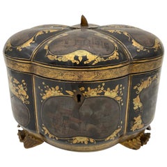 Antique 19th Century a Unique Gilt Chinese Lacquer Tea Caddy