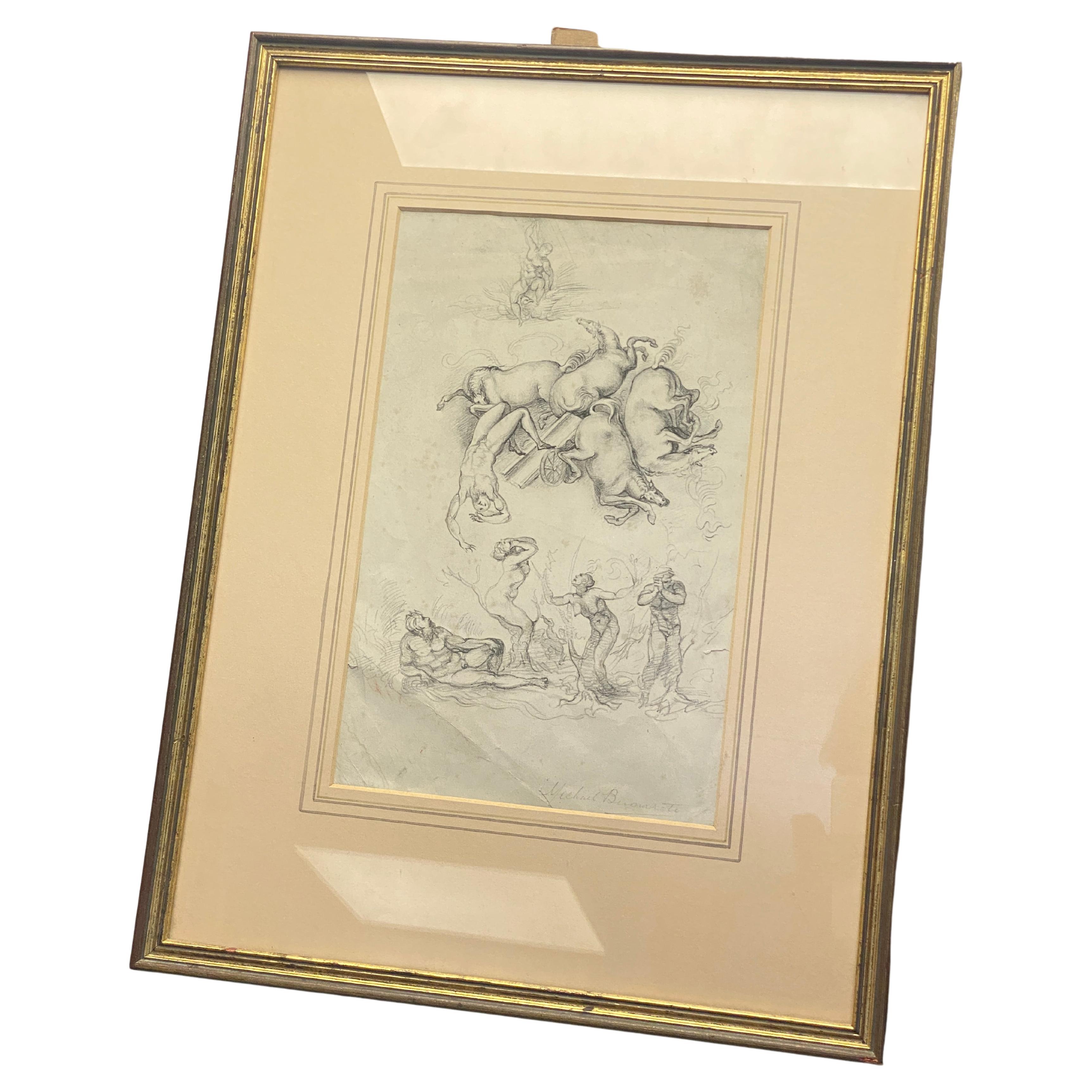 19th Century Academic Drawing, Representing a Miguel Angelo Scene For Sale