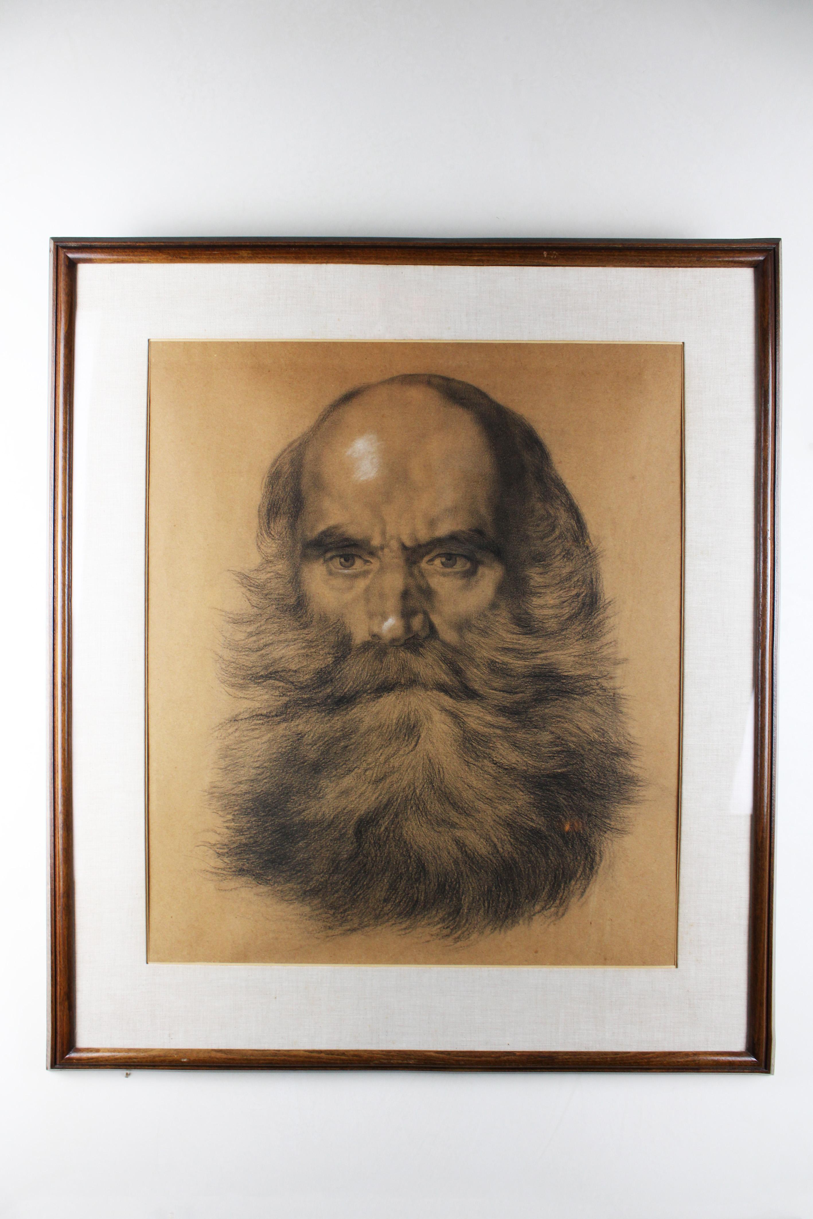 French Provincial 19th Century Academic Framed Charcoal Study 
